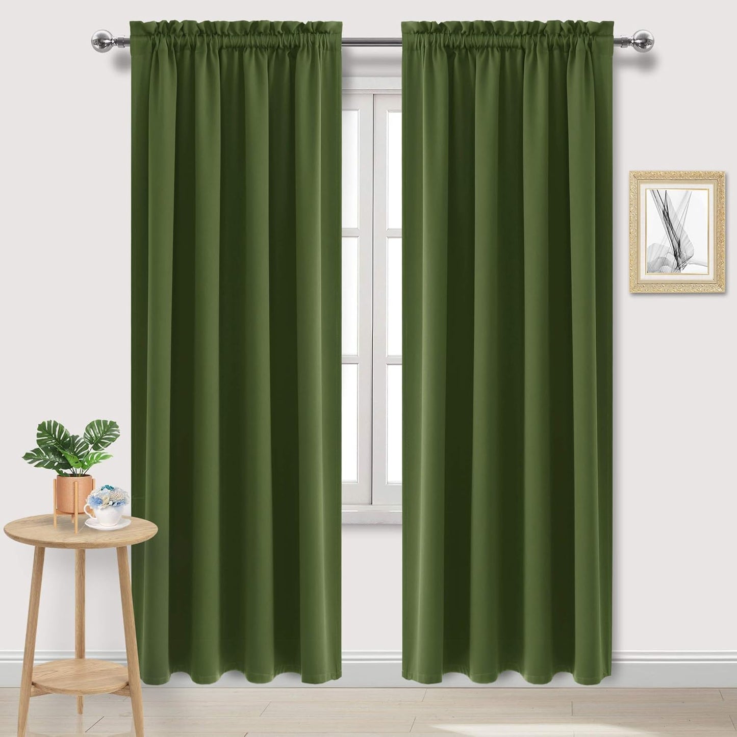 DWCN Blackout Curtains Room Darkening Thermal Insulated Bedroom Curtains Window Curtain Panels, 52 x 84 inches Long, Set of 2 Olive Green Rod Pocket Drapes