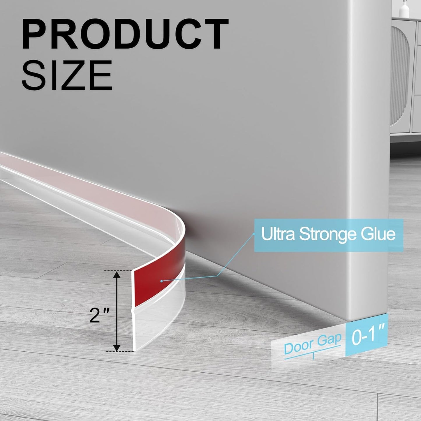 Heavy-Duty 20 ft x 2 in Weather Stripping, Extra Thick 2mm Door Draft Stopper Silicone Seal Strip for House and Glass Shower Doors for Collision and Side Gaps of Door and Windows, Clear