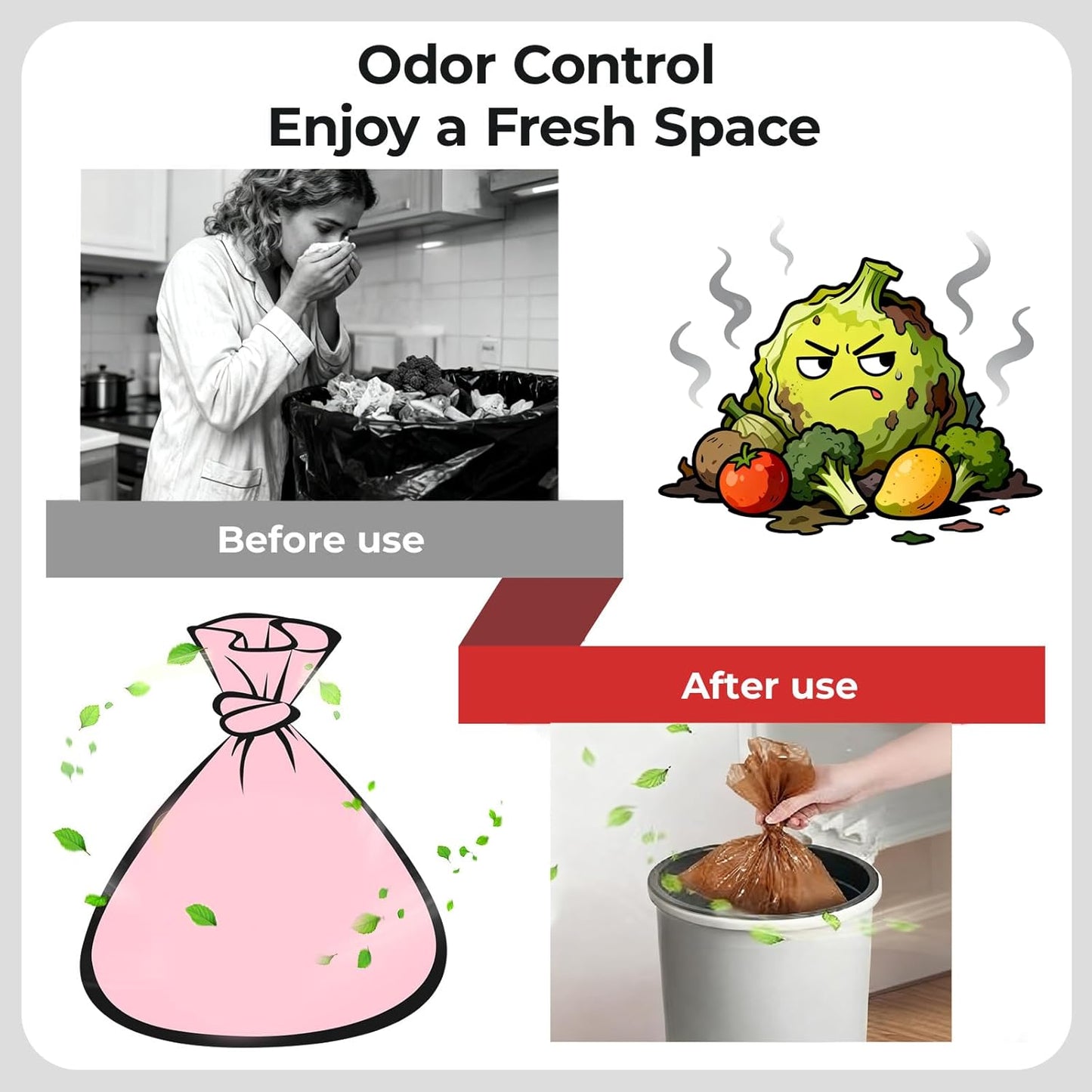 Odor Sealing Small Trash Bags Home & Food Use XL-100 Count Disposable Bags, Durable and Unscented (Color:Brown)