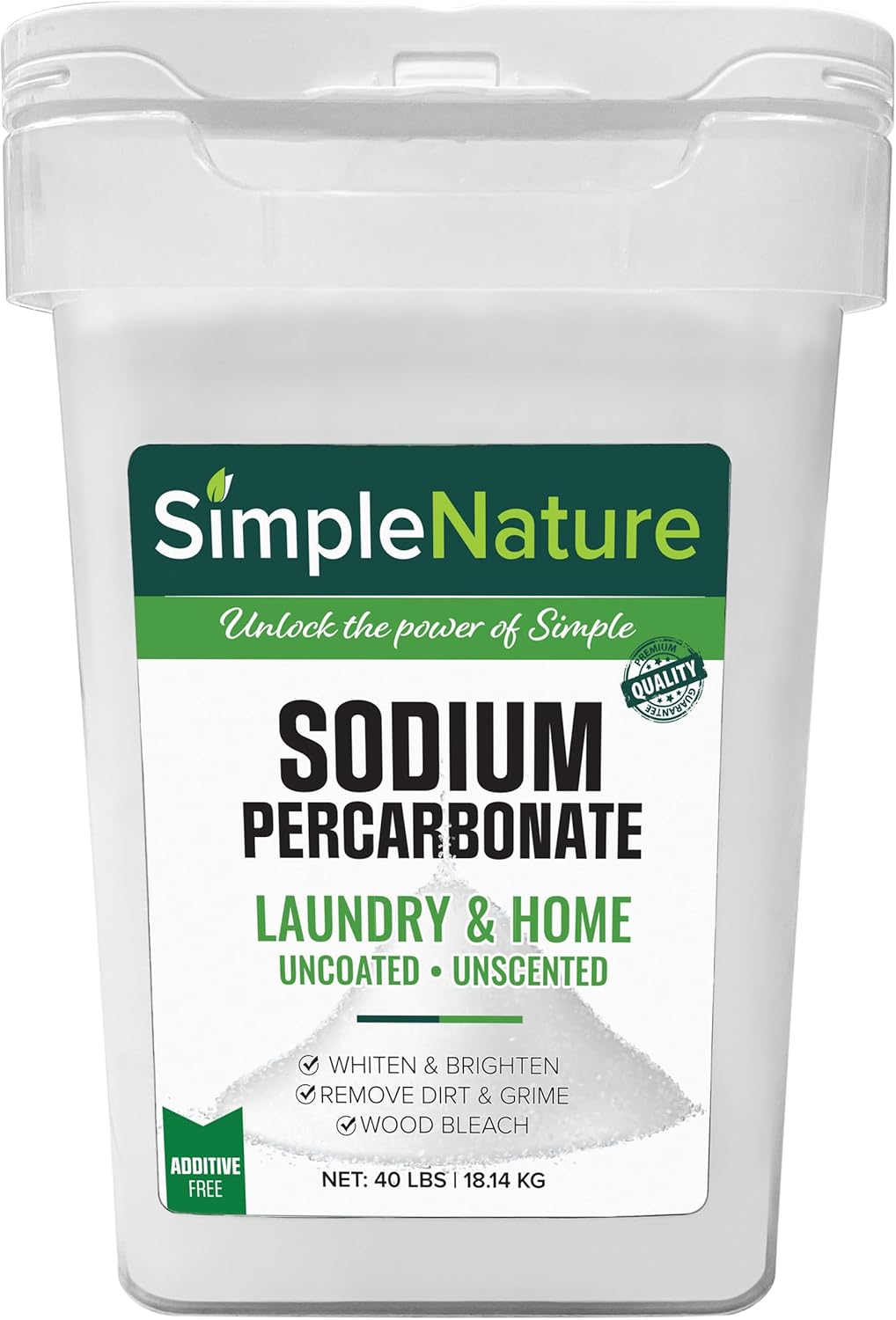 Sodium Percarbonate (40 lbs) - Versatile Non-toxic Biodegradable Scent-Free Cleaner for Home, Laundry, and Decking - Pure Oxygen Bleach - Convenient Container with Scoop