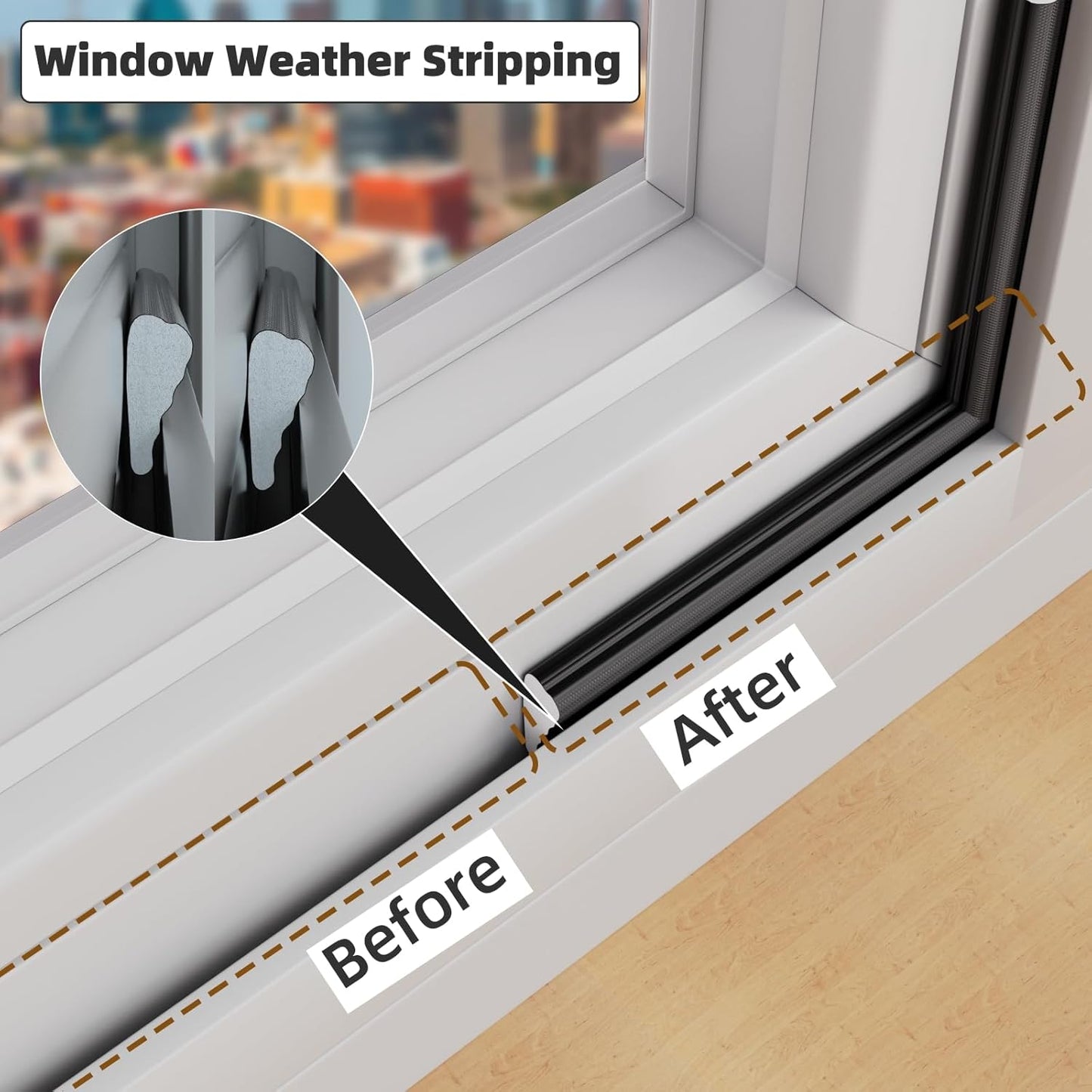 9.8 Ft Weather Stripping Seal Strip for Doors/Windows,Soundproofing Window Insulation Draft Stopper for Winter, Selfadhesive Foam Weather Strip for Door Frame,Door Gap Filler Noise Blocker(Black)