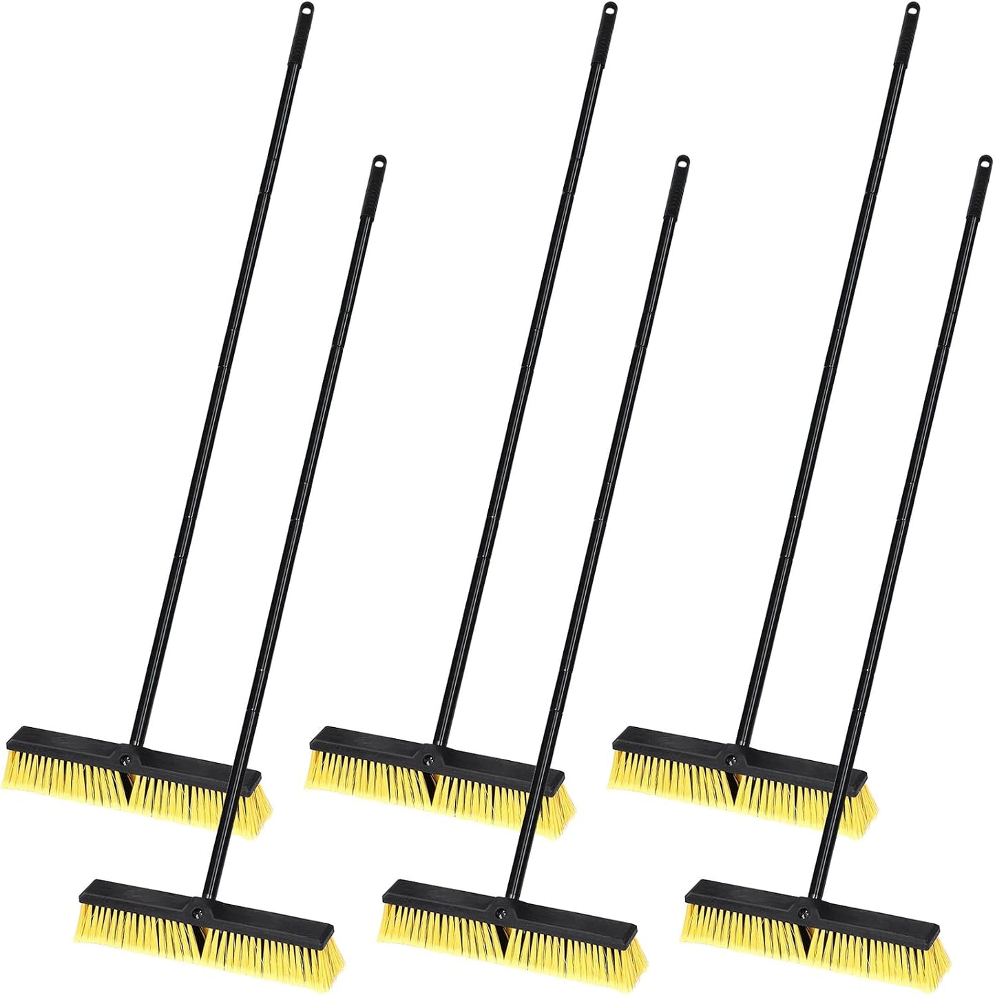 Zhehao 6 Pack 18 Inches Push Broom Outdoor, Multi Surface Garden Brush Broom with Adjustable 63" Long Handle for Deck, Driveway, Patio, Warehouse, Garage, Yard, Concrete Floor Cleaning