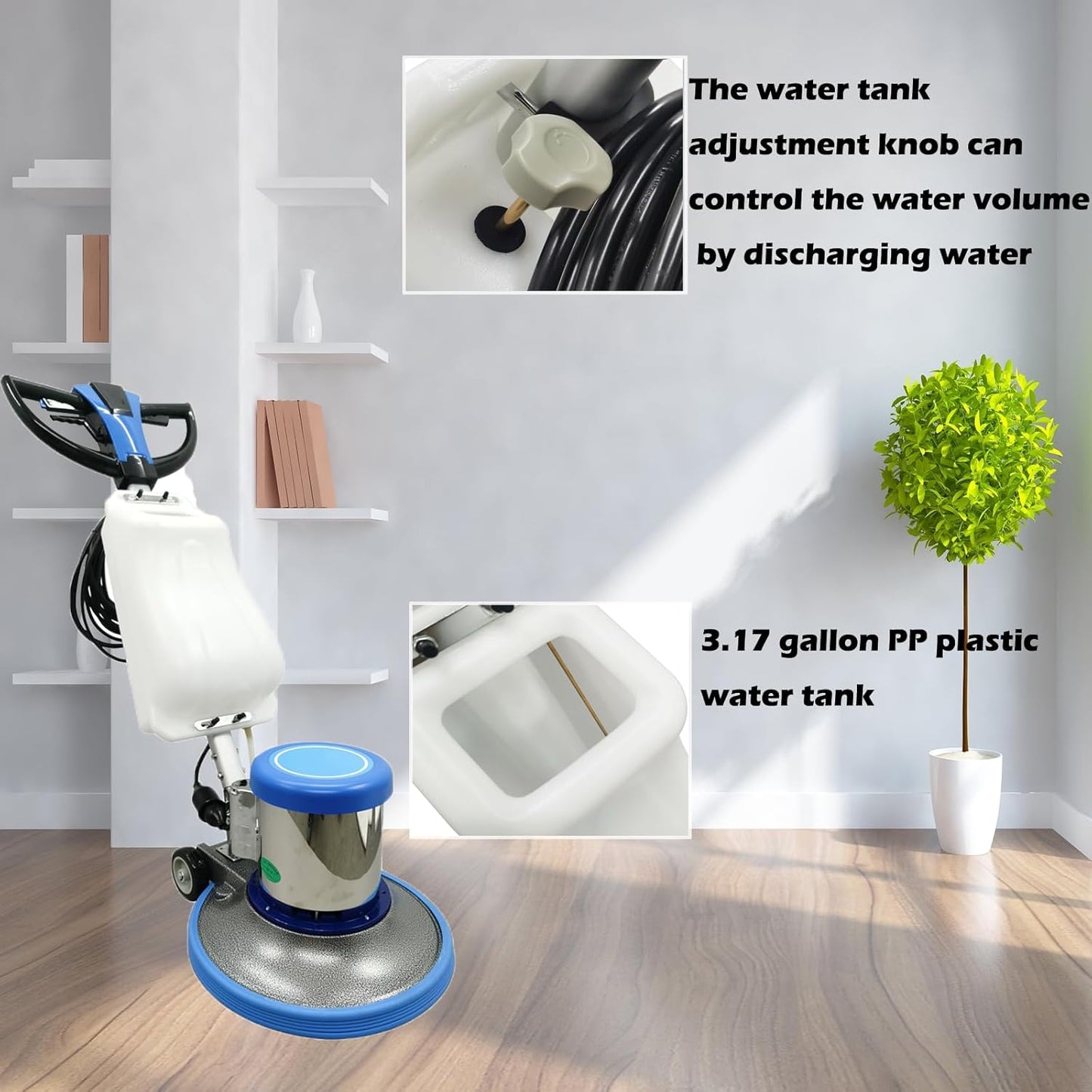 Floor Scrubber Buffer Polisher Commercial Floor Scrubber Machine 17" Tile Floor Cleaning and Polishing Machine 110V 1100W