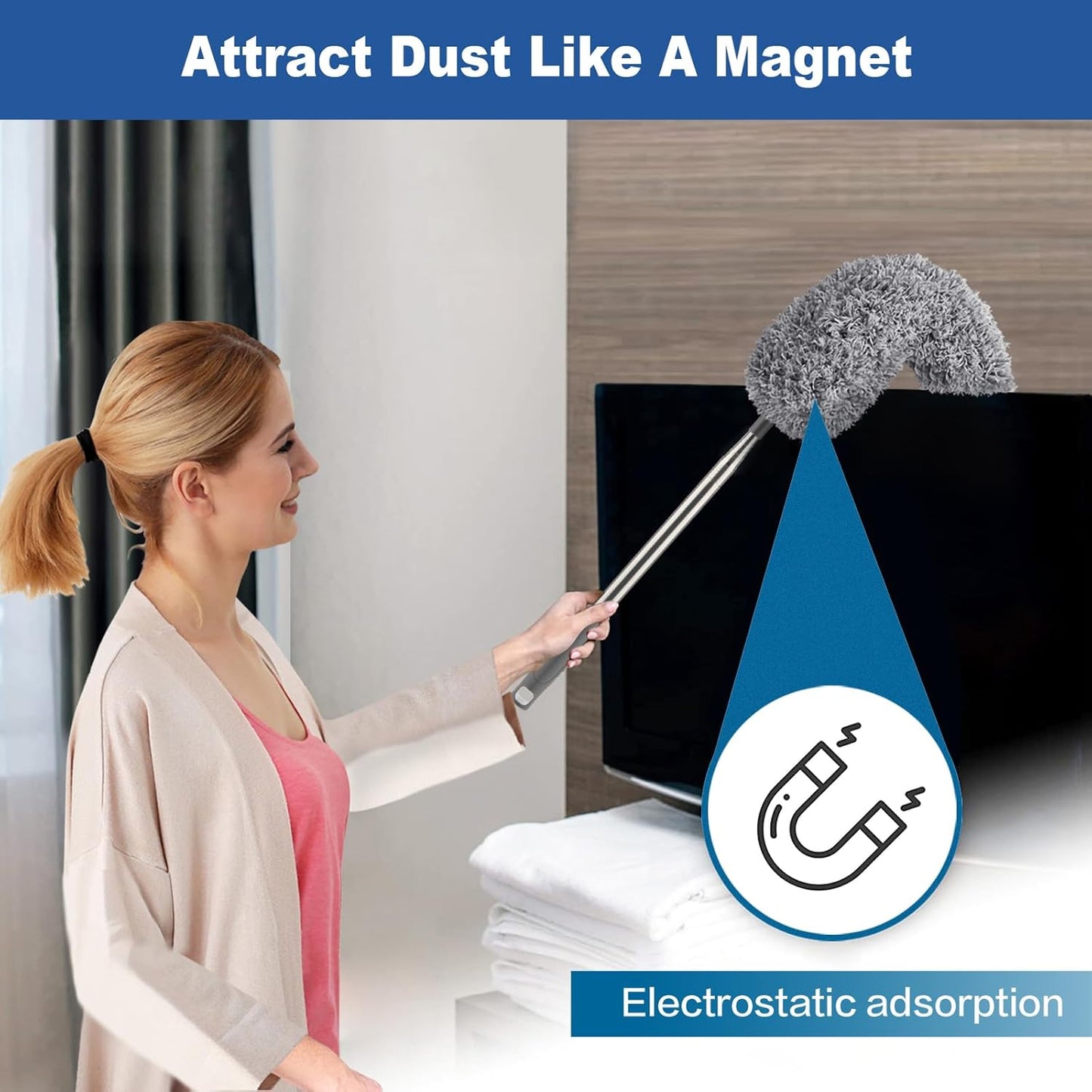 FUUNSOO Microfiber Feather Duster, Duster with Extension Pole 30-100 Inches,Ceiling Fan Cleaner Duster Retractable Gap Dust Brush Cleaner for Cleaning Cobweb,High Ceiling,Blinds, (Dark Gray)