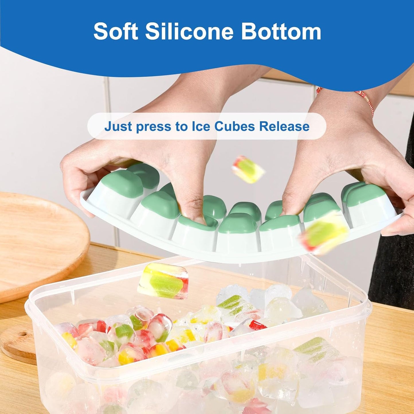 Ice Cube Tray 5 Pack, 60 Cubes (14 per Tray) Silicone Ice Cube Trays with Spill-Resistant Lids, BPA-Free & Easy-Release Ice Trays for Freezer, Stackable Dishwasher Safe for Cocktails,Coffee,and Drinks