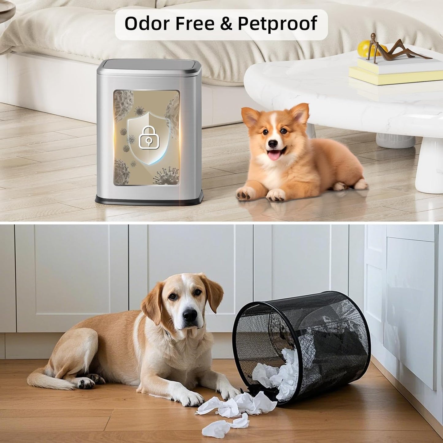 8L/2.1 Gal Small Bathroom Trash Can with Lid, Swing-Top Rectangular Waste Bin, Stainless Steel Garbage Can for Home, Office, Toilet, Bedroom, Living Room (Silver)