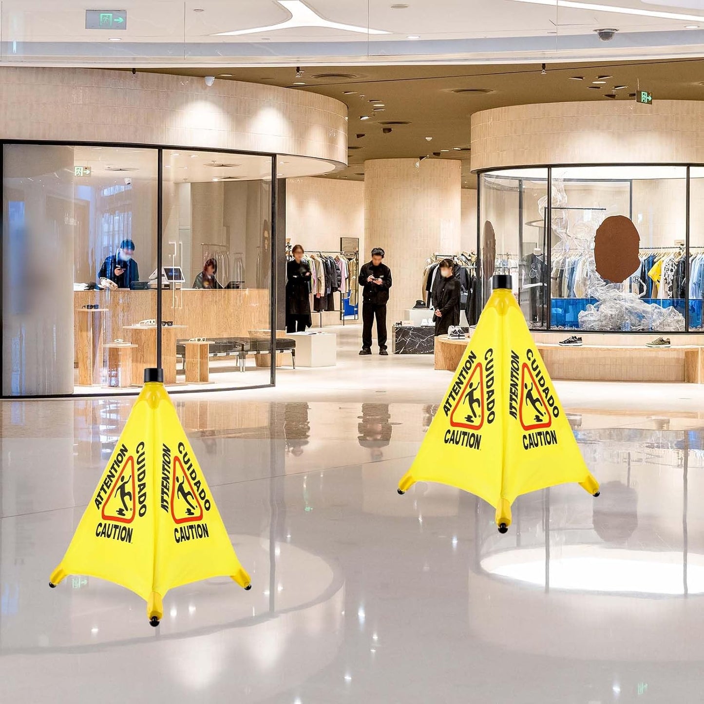 8-Packs Wet Floor Signs 20 Inch, Pop UP Bilingual Yellow Caution Wet Floor Sign with Wall Mounted Storage Tube Foldable, Slip Carefully Safety Cone Signs Pop up Caution Commercial Sign