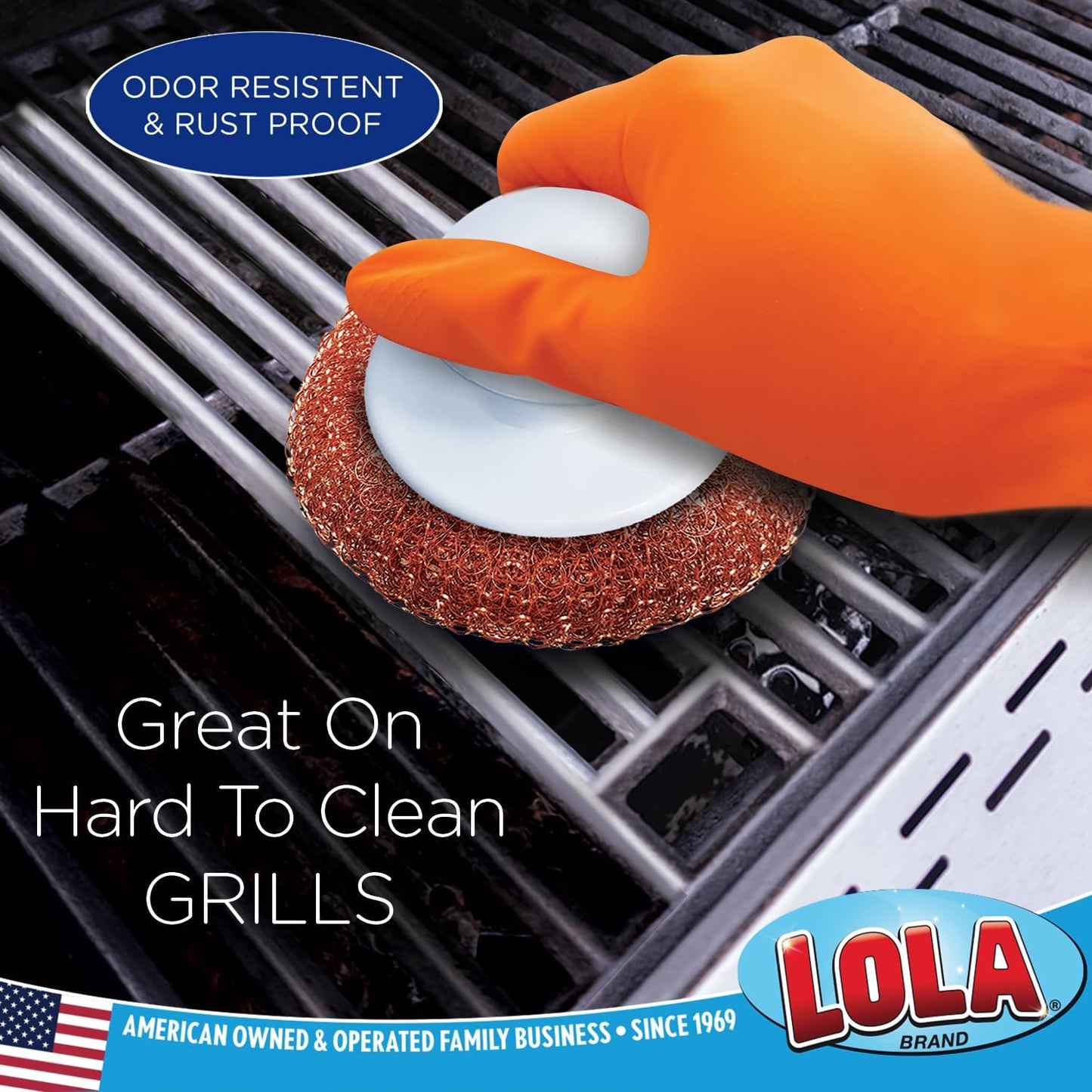 LOLA Copper Mesh Scouring Pad w/Comfort Knob, Heavy Duty Cleaning Pads, Knitted Wire Mesh, Cleans Caked-On & Baked-On Messes - 1 Pack