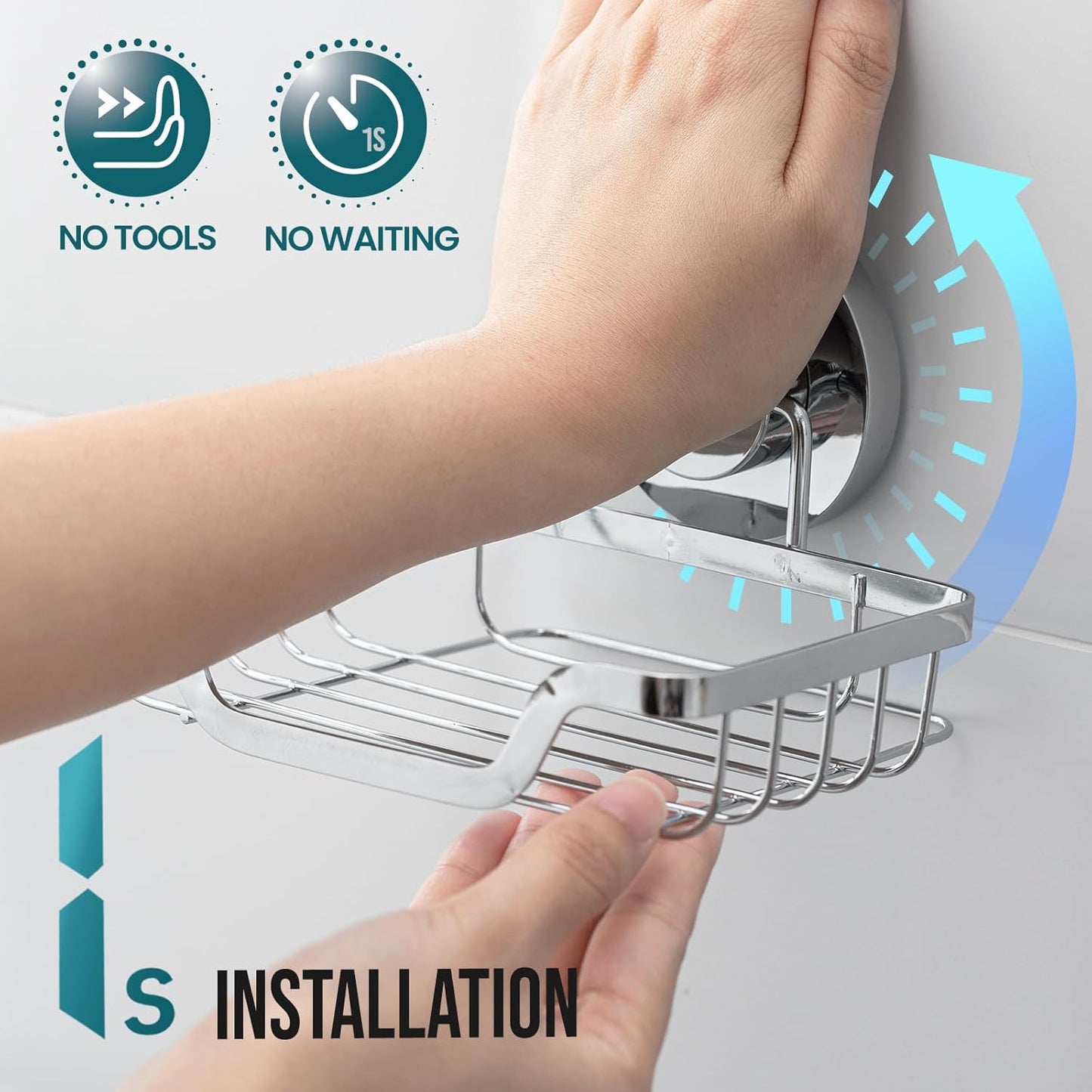 TAILI Soap Holder Bar Dish Suction Cup, Bar Shampoo Rack for Shower Wall, Draining Soap Saver Tray for Bathroom, Rustproof Stainless Steel Sponge Holder for Tub, Kitchen, Drill-Free, Silver