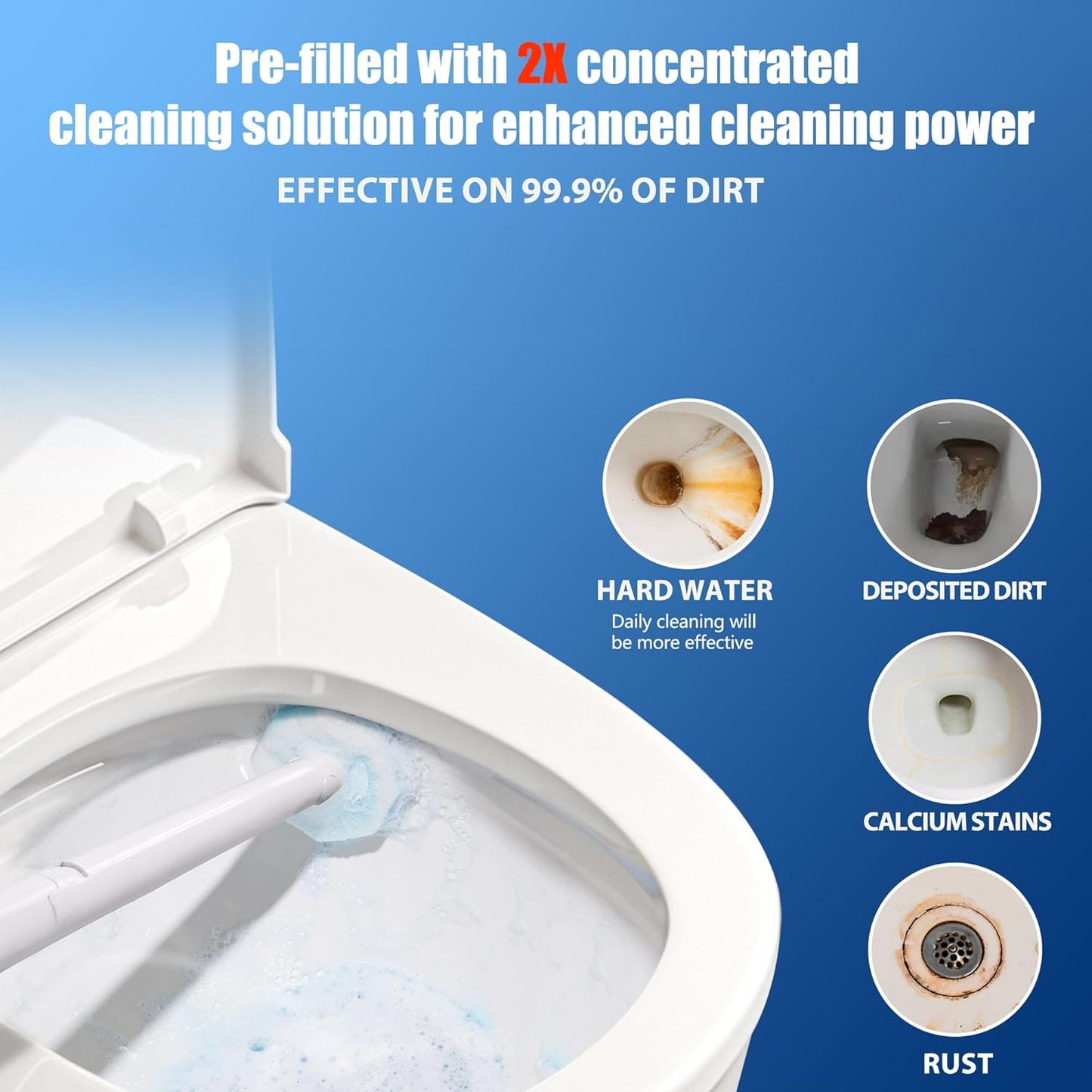 100 Count Disposable Toilet Bowl Wand Refills Prefilled with 2X Cleaning Solution, Compatible with Most Toilet Brush Handles, Not Fall Apart, Fresh Scent,