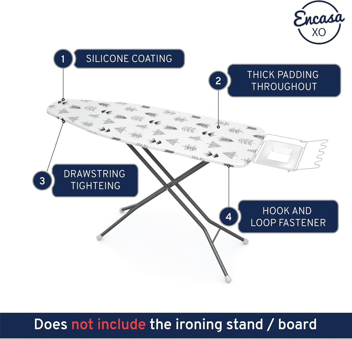Encasa XO Ironing Board Cover and Pad 28"x12" - Thick 3mm Felt Padding, Drawstring Tightening & Lock, Easy Fit, Scorch & Stain Resistant, Fits Mini Ironing Board - Black Arrow