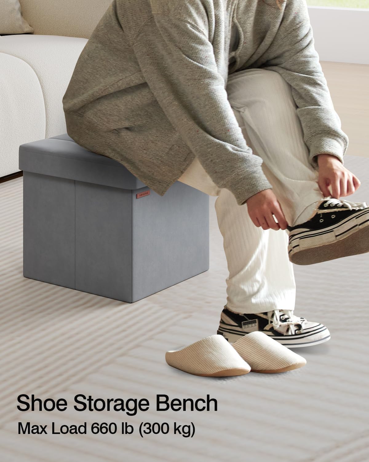 Folding Storage Ottoman, Velvet Storage Bench, Footrest, Footstool, for Living Room, Bedroom and Office,15 x 15 x 15 Inches, 300 kg Load Capacity, Dove Gray UASND04G
