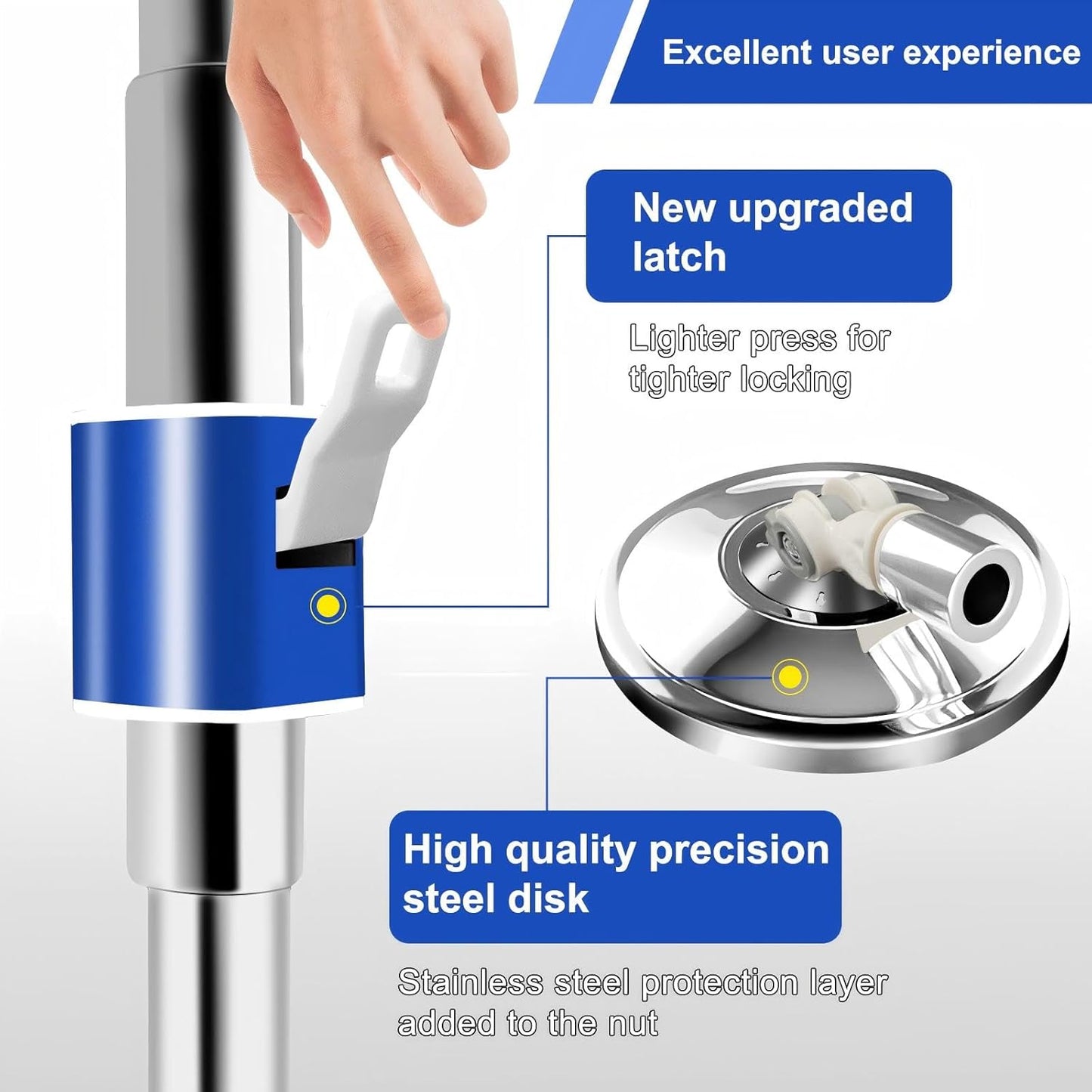 Replacement Handle for Swivel mop, 360° Swivel Adjustment, Reinforced Locking Telescopic Pole + 3 Reusable Microfiber mop Refills + 1 Stainless Steel Tray, Multi-Scenario mop Handle (Blue)