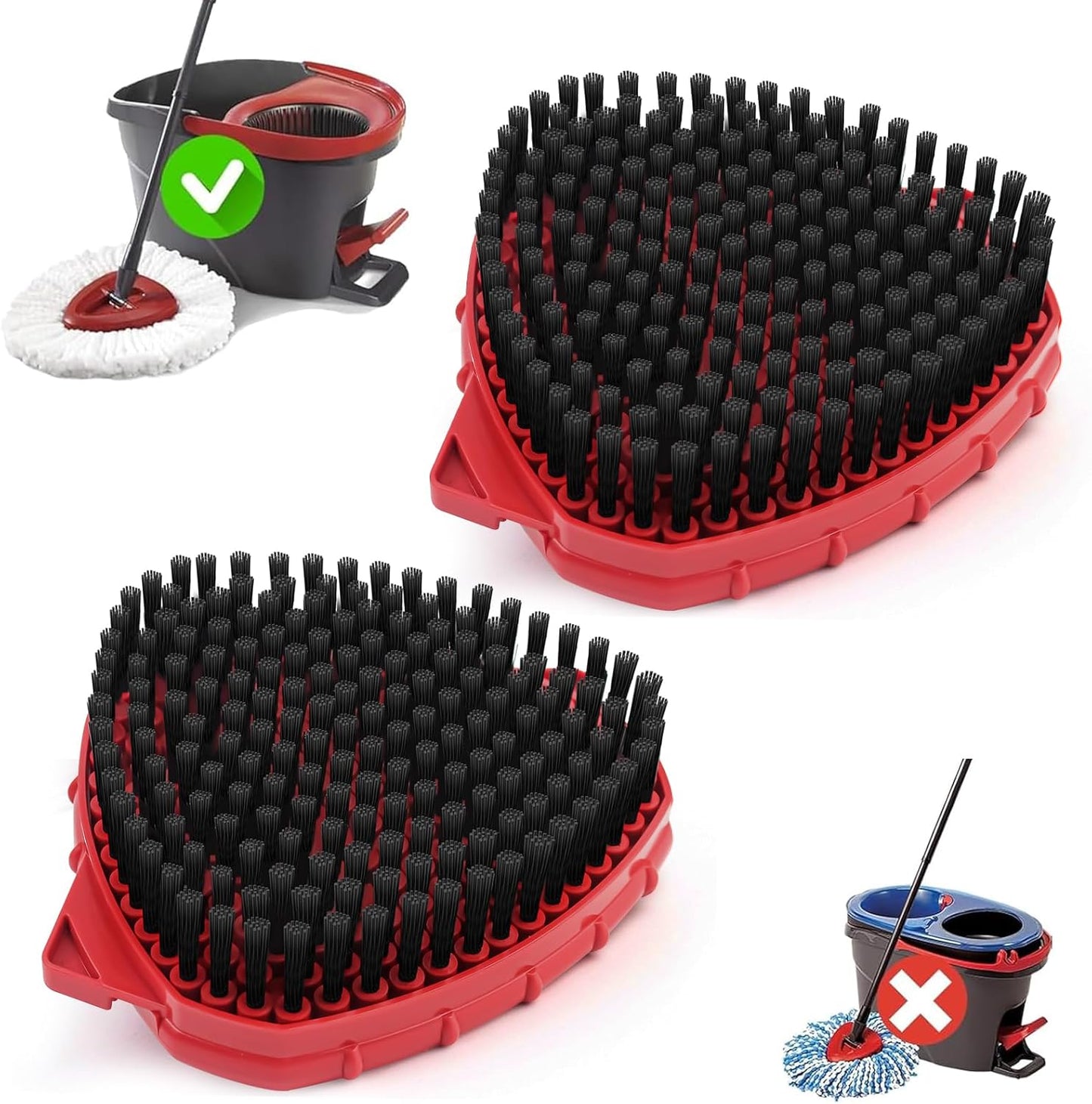 2 Pack Scrub Brush Attachment Compatible with O Cedar EasyWring Microfiber Spin Mop 1 Tank System, Upgraded Floor Scrubber Mop Replace Head, More Bristles Brush Heads for Kitchen, Deck and Bathroom