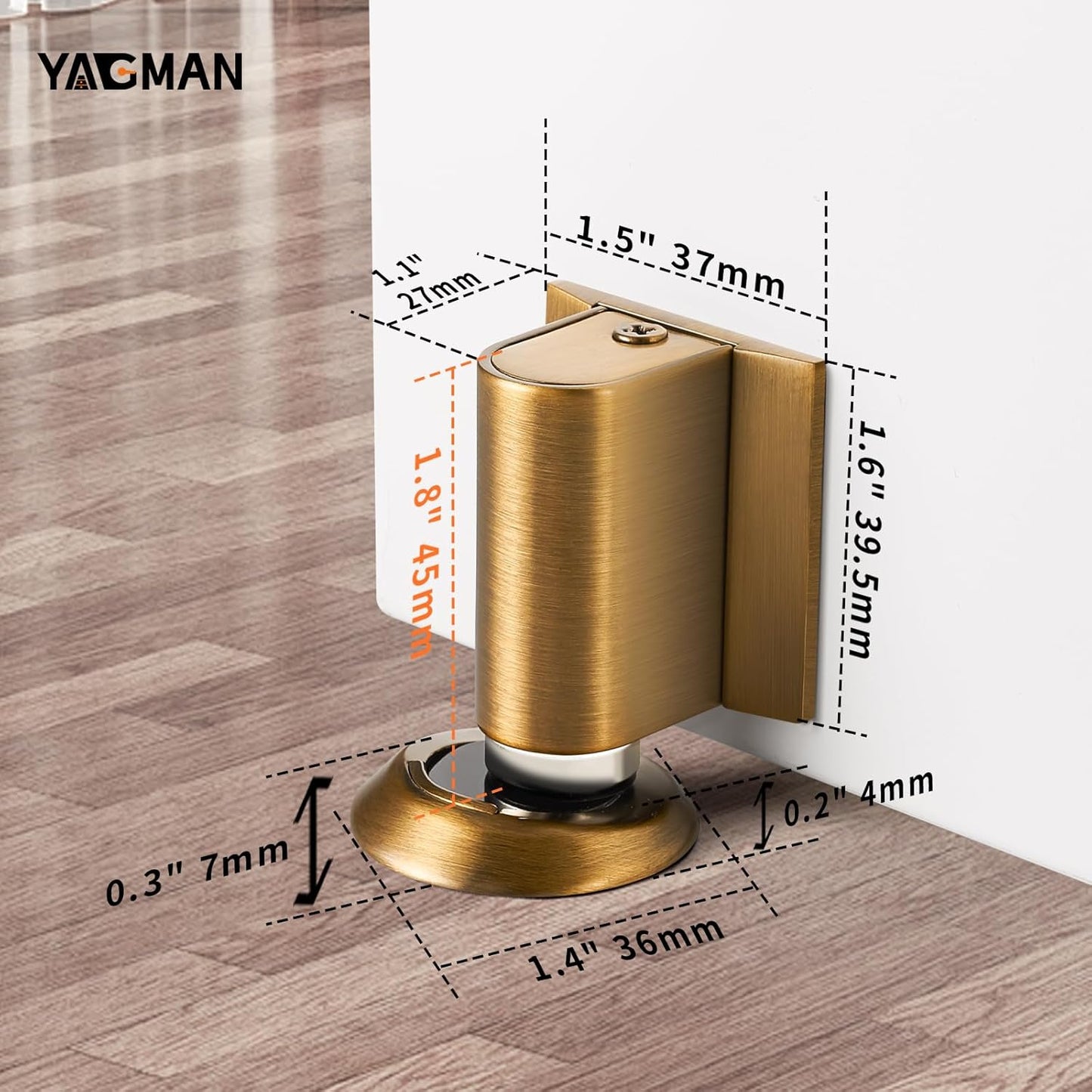 3 Pack Magnetic Door Stoppers Retractable Bottom of Door Holder No Drilling Mount Floor Door Stop with Screws and Adhesive Catch Door Keep Door Open Antique Brass AB-3