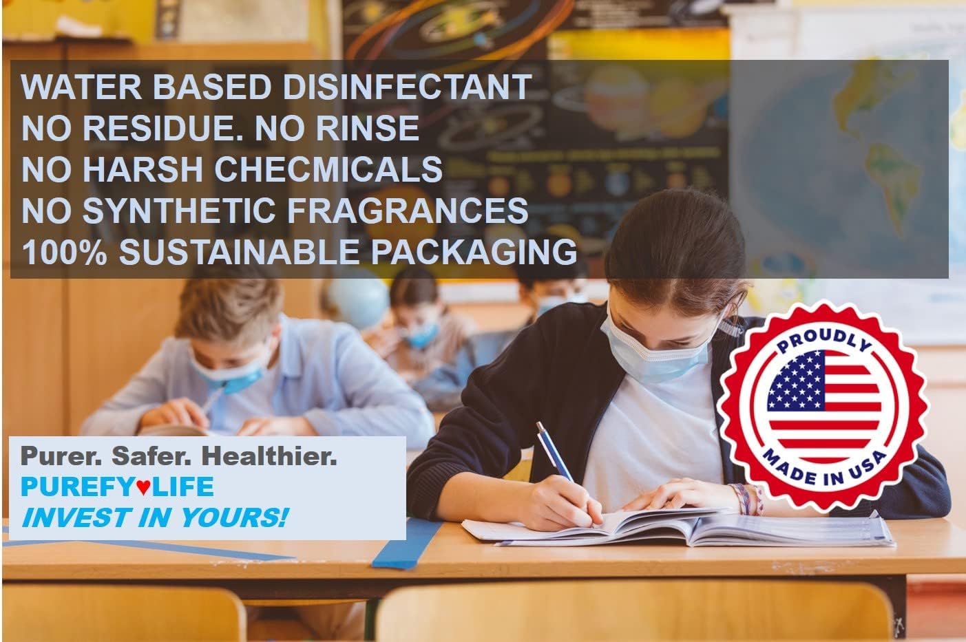 Purefypro Disinfectant Spray (1.7oz, 6 Pack) - No Rinse. No Residue. Kills 99.9999% Norovirus, HIV, Hepatitis, Flu, Monkeypox Virus, and Fungi, MRSA VRE, Drug Resistant Germs. (On The Go)