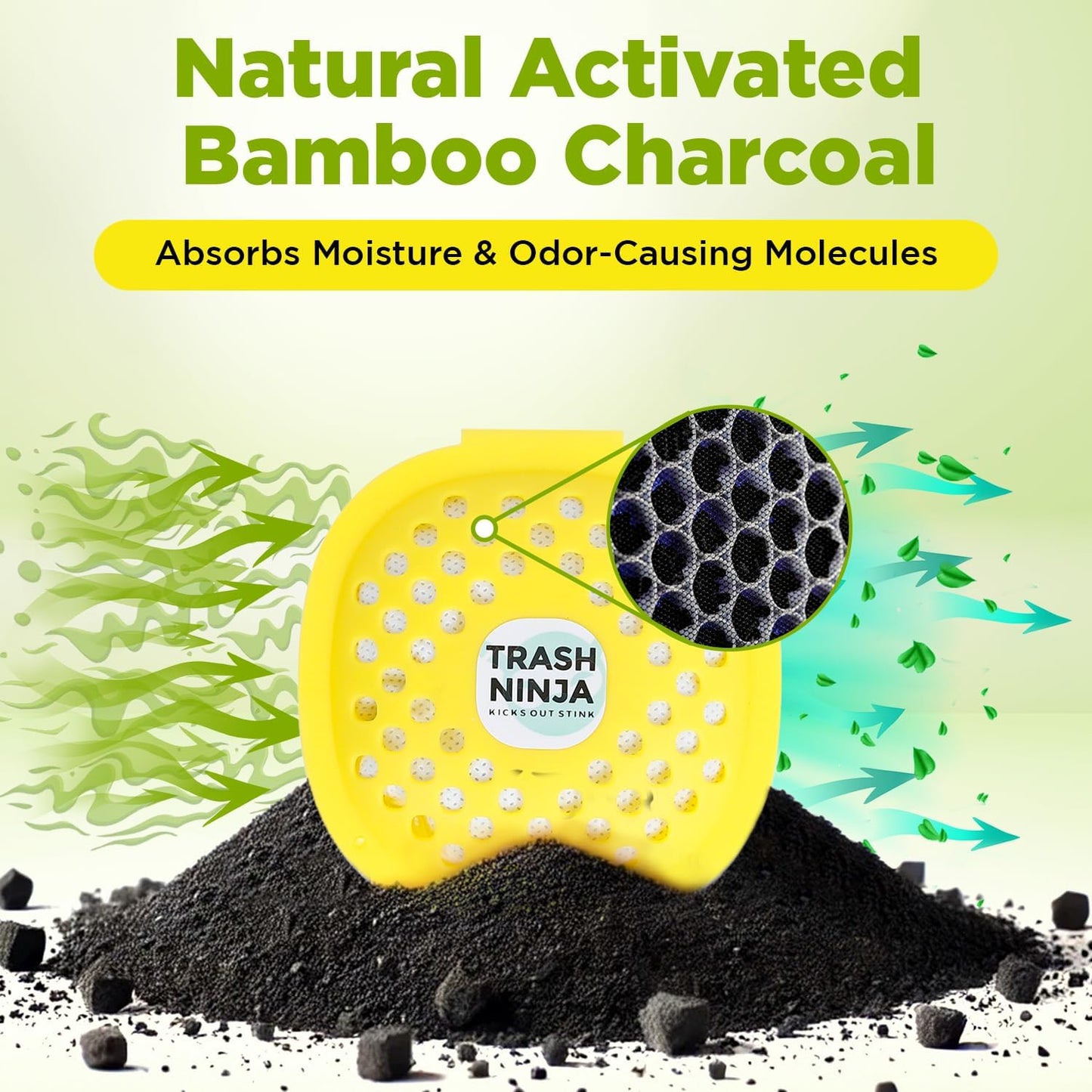 Trash Ninja Trash Odor Eliminator – Long-Lasting Citrus Scent Deodorizer with Activated Charcoal, Stick-On Freshener for Garbage Can, Fridge, Bathroom, Kitchen, and Diaper Pail Odors