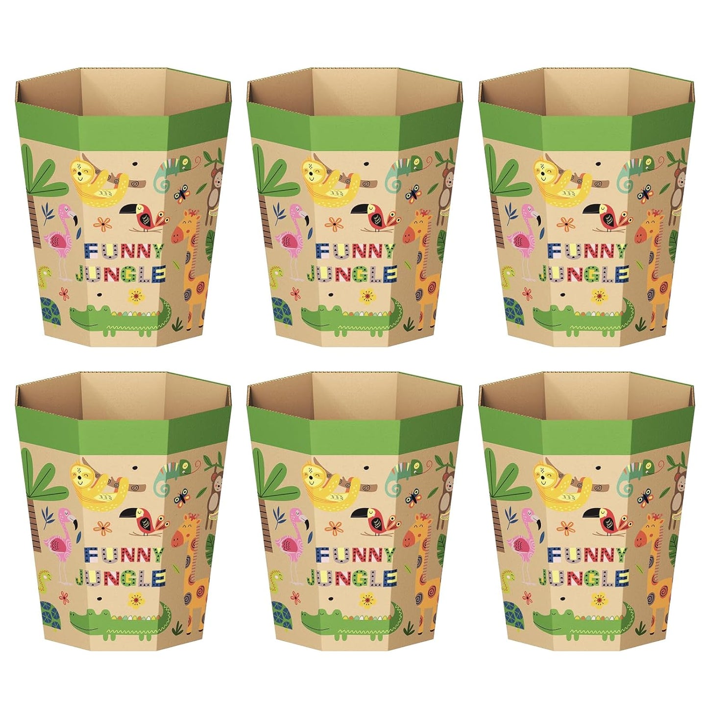 6-Pack Cardboard Trash Can – Foldable, Recyclable, Plastic-Free & Reusable Small Waste Paper Basket for Kids - Garbage Bin Perfect for Bedrooms, Playrooms, Children's Room & Outdoor (2.1 Gallon)
