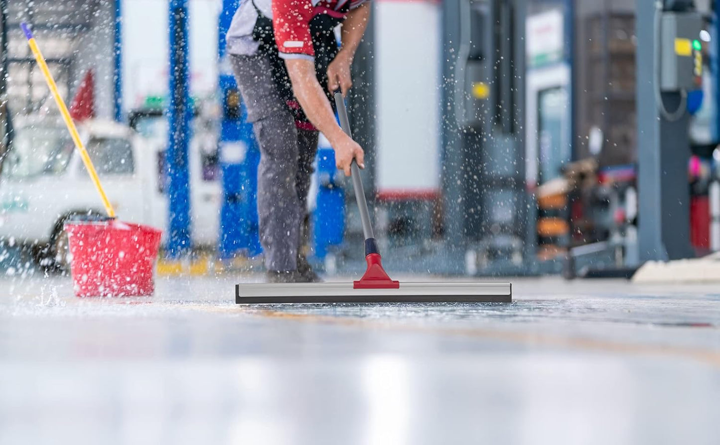 DSV Standard Professional Floor Squeegee for Concrete Floor, 24" Large Heavy Duty Squeegee for Floor, Squeegee Broom for Floor with Telescopic Handle 30”–57” for Tiles, Garage, Deck, Bathroom, Window