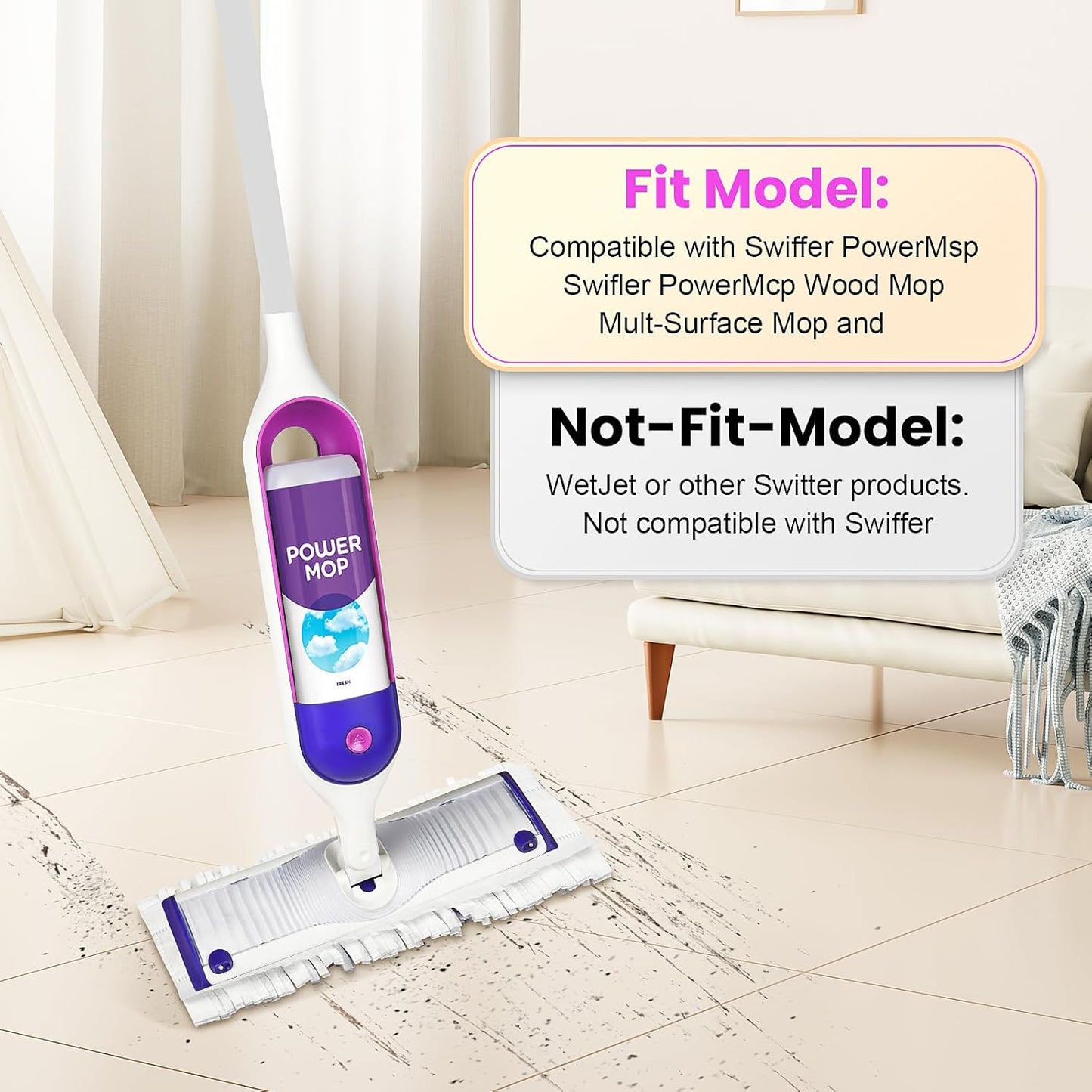 Power Mop Refills for Swiffer | 40 Count Disposable Pads for Wet & Dry Cleaning | Multi-Surface Compatible with Swiffer PowerMop Jets, Wood Floor Mops for Laminate, Tile, Hardwood Floors