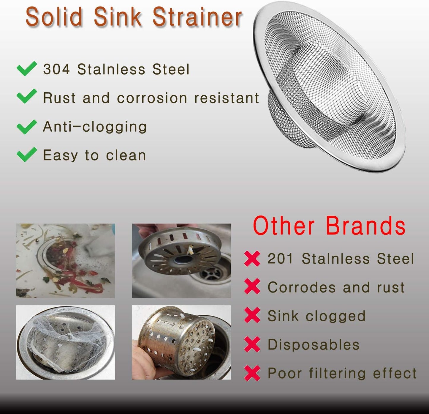 2pcs Heavy Duty Stainless Steel Slop Basket Filter Trap,3.54" Top / 1.65" Mesh Metal Sink Strainer,Perfect for Kitchen Sink/Bathroom Bathtub Wash Basin Floor Drain Balcony Drain Hole,Utility