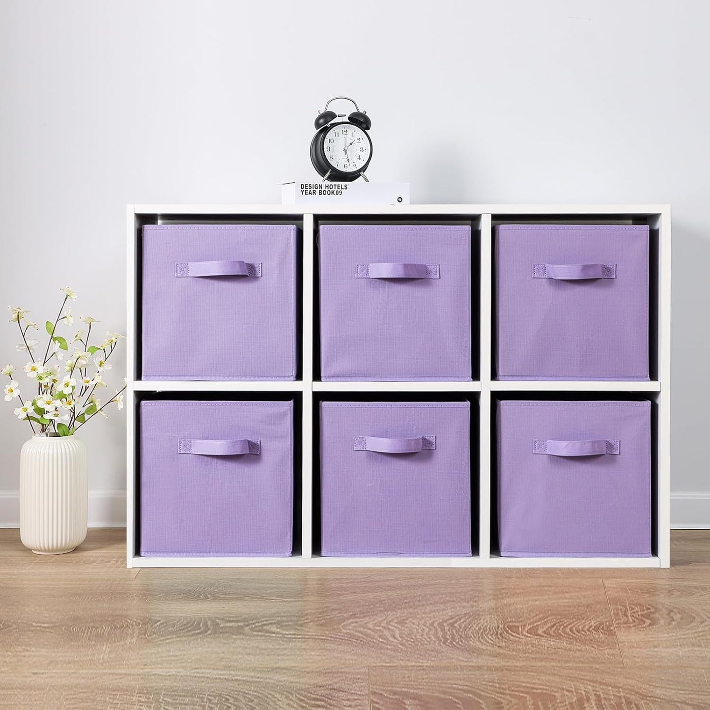 Stero Fabric Storage Bins 6 Pack Fun Colored Durable Storage Cubes with Handles Foldable Cube Baskets for Home, Kids Room, Closet and Toys Organization Purple