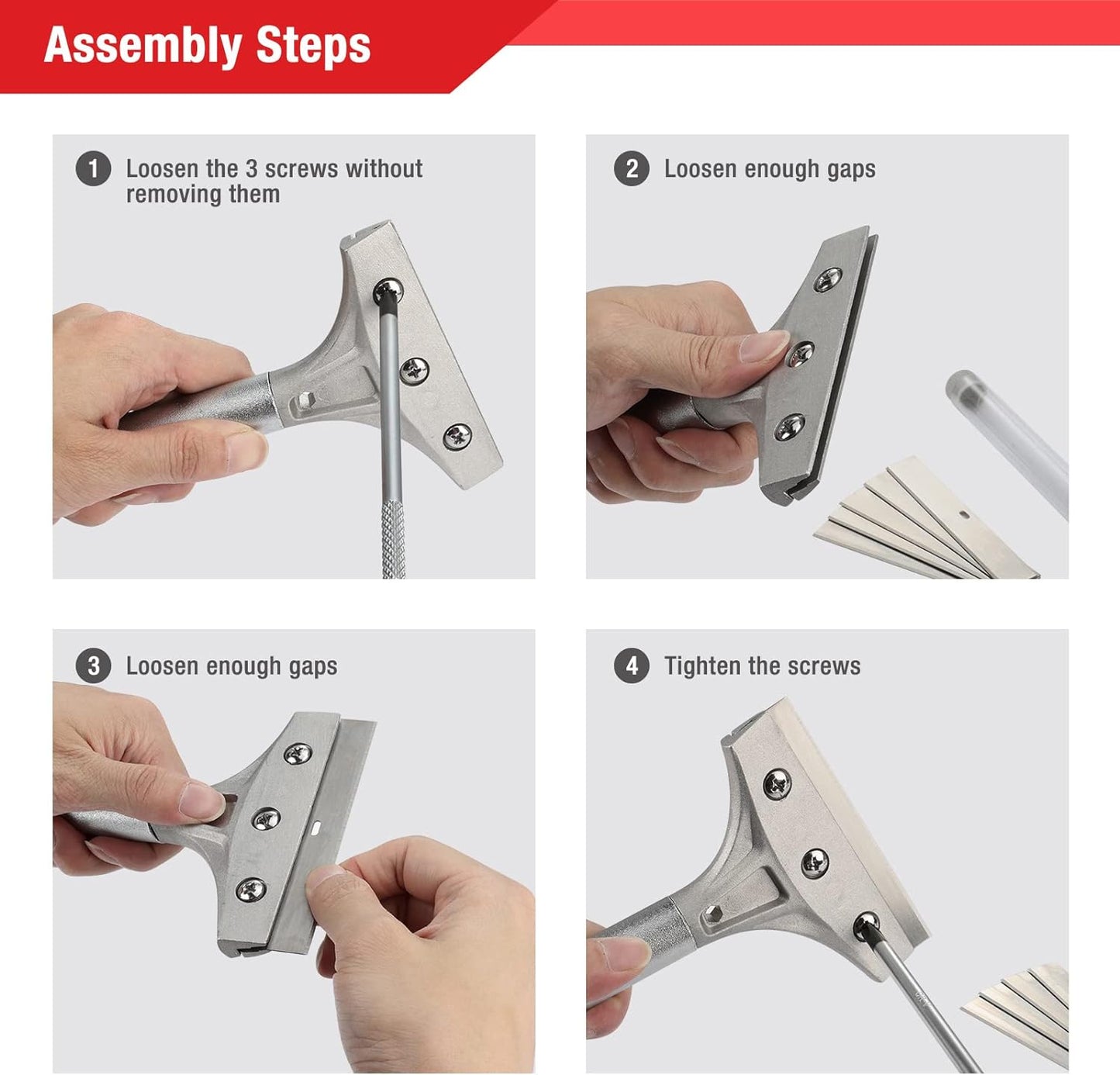 Goldblatt 2 Pieces Glass Scraper Set with 20-piece Blades - 4 Inch Industrial Floor Scraper Tool with Long-Handle, Heavy Duty Razor Holder for Cleaning Caulk, Paint, Glue on Glass, Tiles, Walls
