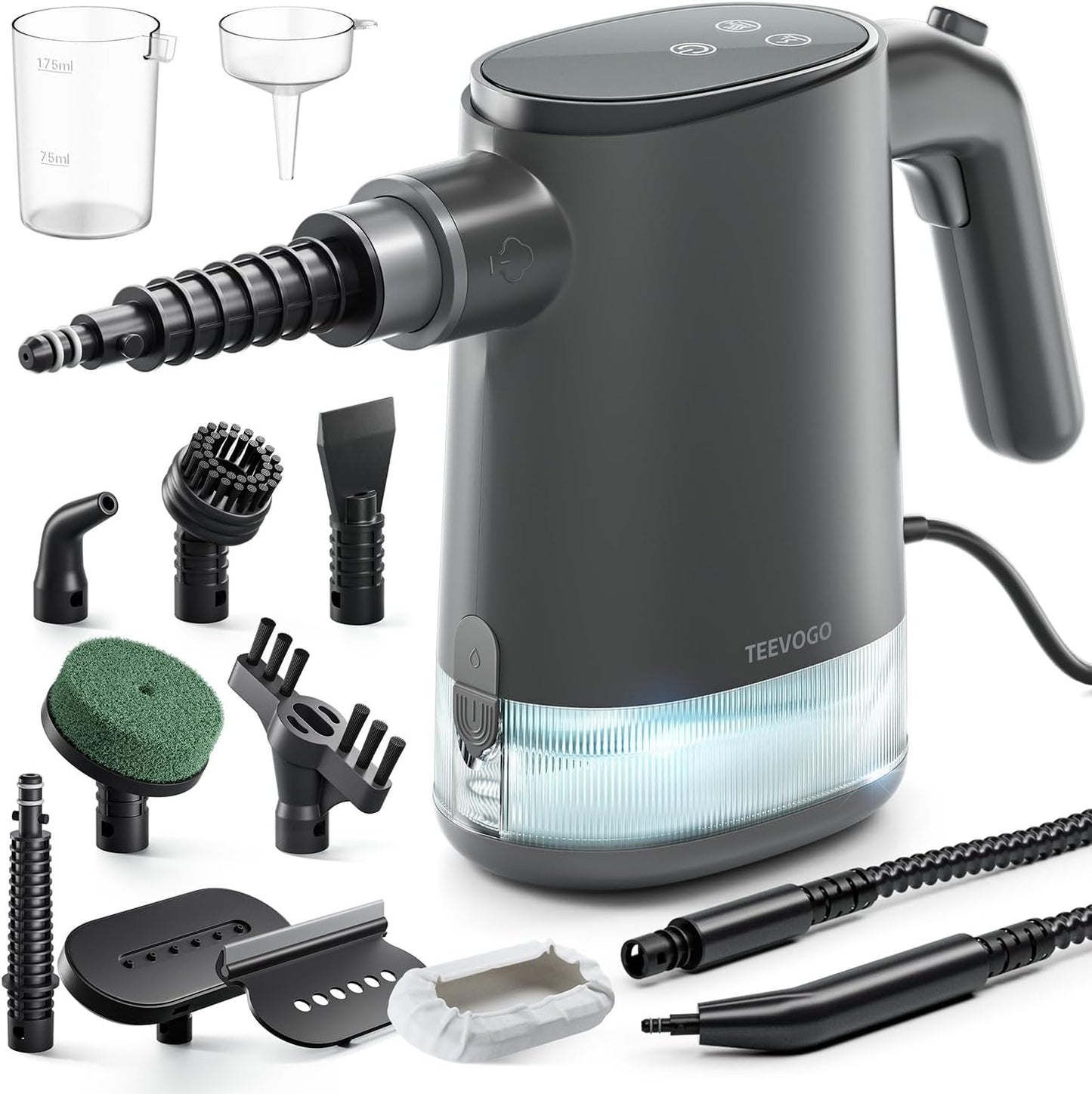 Handheld Steam Cleaner for Home, Portable Steamer Cleaner with 12 Accessories, 15S Fast Heat Up, Steam Adjustable, Steamer for Cleaning Grout, Floor, Kitchen, Bathroom, Windows, Black