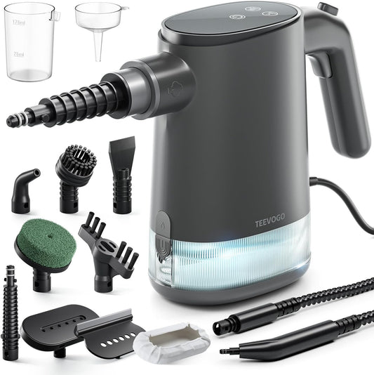 Handheld Steam Cleaner for Home, Portable Steamer Cleaner with 12 Accessories, 15S Fast Heat Up, Steam Adjustable, Steamer for Cleaning Grout, Floor, Kitchen, Bathroom, Windows, Black