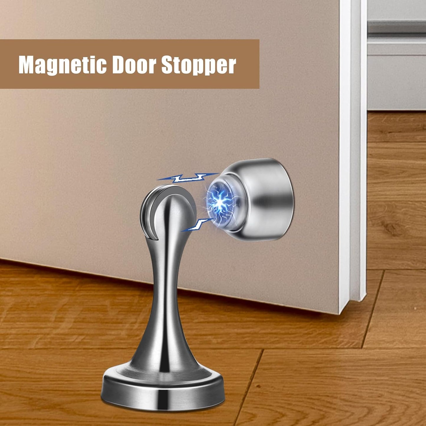 8 Pcs Magnetic Door Stoppers Stainless Steel Door Stops Magnetic Catch Holder with Screws for Wall Floor Mounted Wall Protector Hold (Silver)