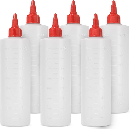 6-pack Plastic Squeeze Bottles for Sauces - 16oz Condiment Squeeze Bottles for Liquids - BPA Free Squirt Bottle with Twist Cap - Ketchup, Syrup, Oil, Dressings, Honey & Arts and Crafts