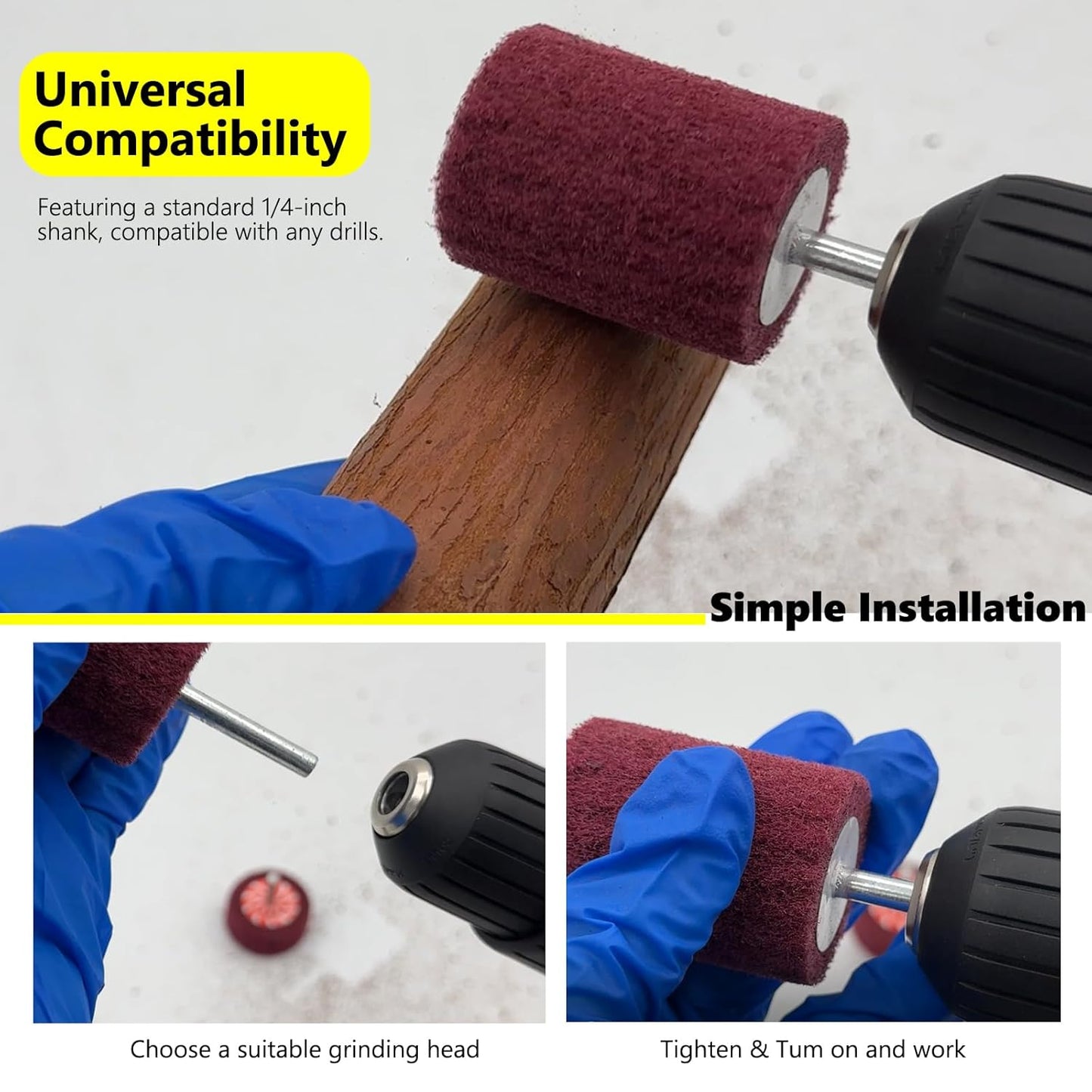 HighFree 7 PCS Non Woven Abrasive Buffing Polishing Wheels Drill Attachment Set - Scouring Pads Wheel with 1/4" Shank for Stainless Steel Copper Aluminum Wood-Wares (320 Grit Red)