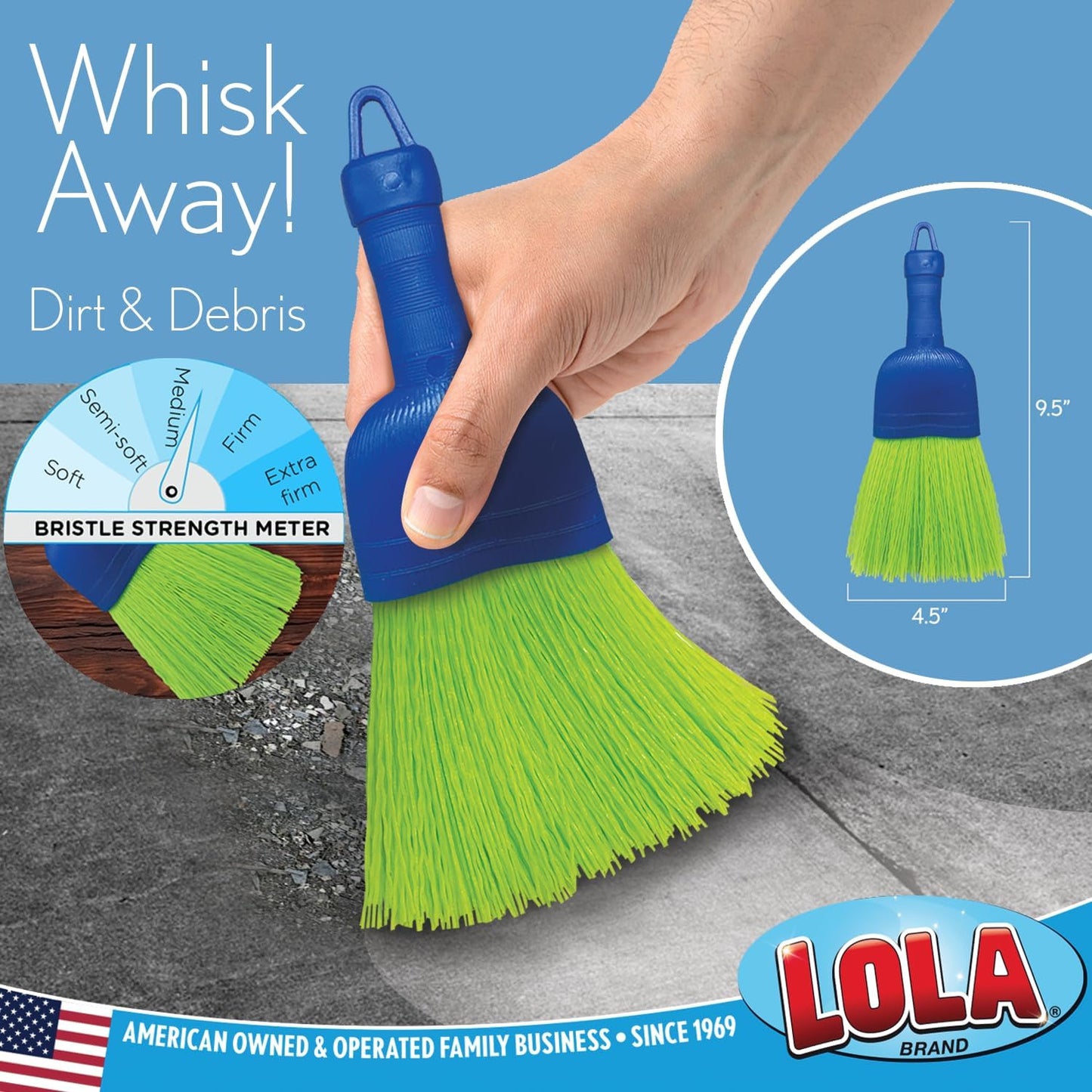 LOLA Whisk Broom, Hand Brush, 72 Pack, Durable Bristles, Whisks Away Dirt & Debris, Compact, Hang Hole for Easy Storage, Indoor/Outdoor