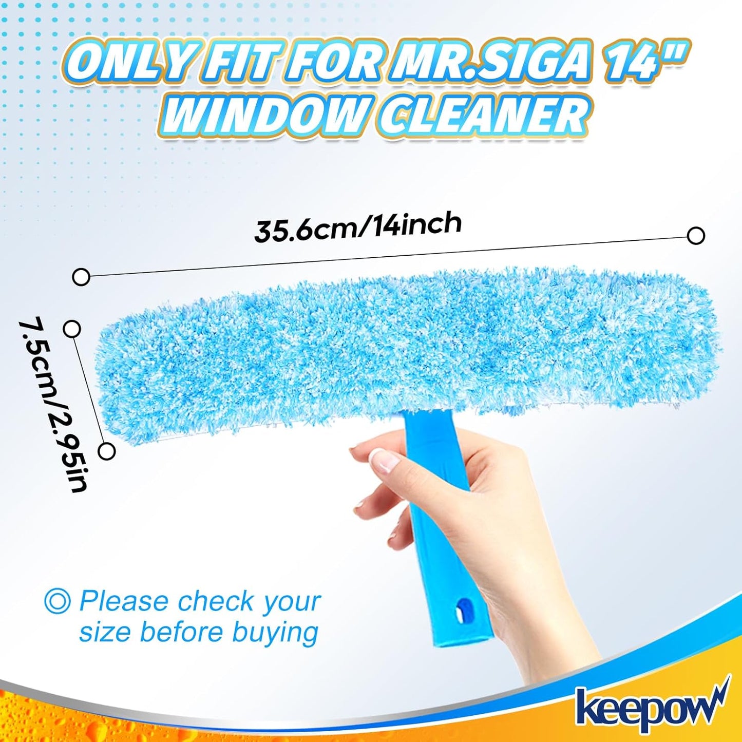 KEEPOW 14" Microfiber Window Scrubber Refill Replacement Compatible with MR.SIGA, Compatible with Ettore Professional Window Cleaning, Reusable & Washable Window Squeegee for Home (4 Pack)