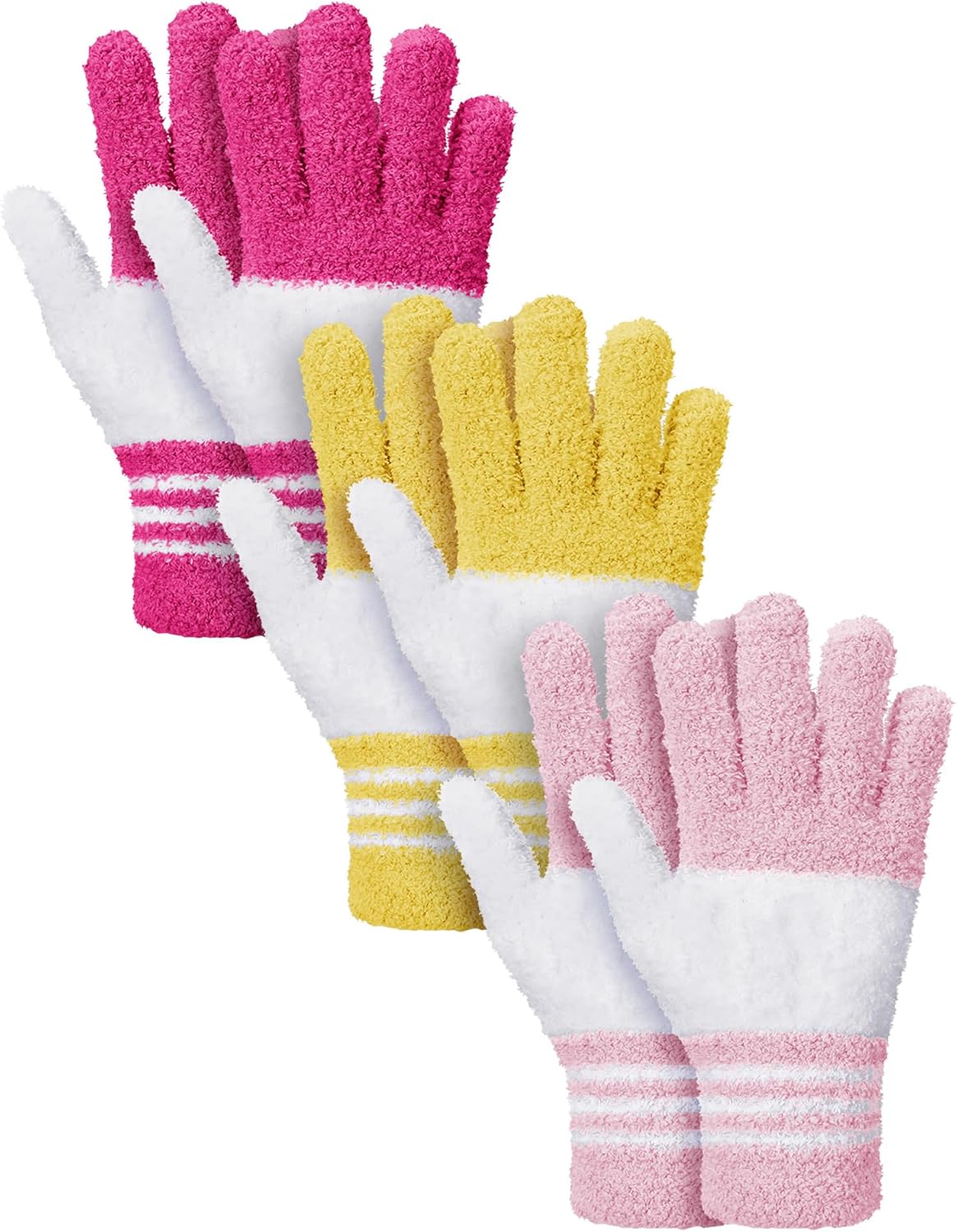 Patelai 3 Pairs Microfiber Plant Dusting Gloves Leaf Cleaning Gloves for Indoor Plants, Blinds, Furniture, House(Medium,White, Pink, Yellow, Rose Red)