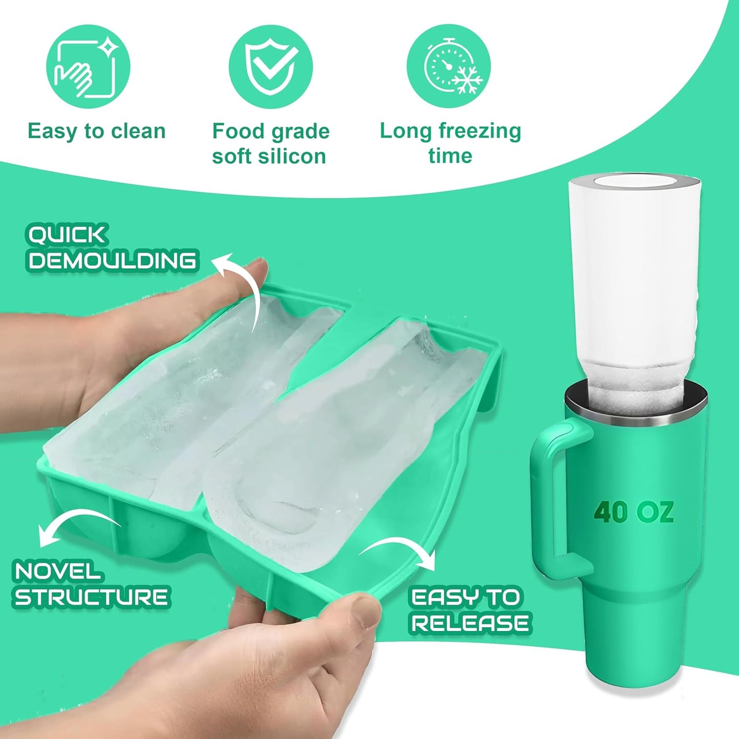 Ice Cube Tray for Tumbler, 1 Pcs Silicone Hollow Cylinder Ice Mold for Freezer, Ice Drink, Juice, Cocktail, Compatible with 40Oz Tumbler (GREEN)