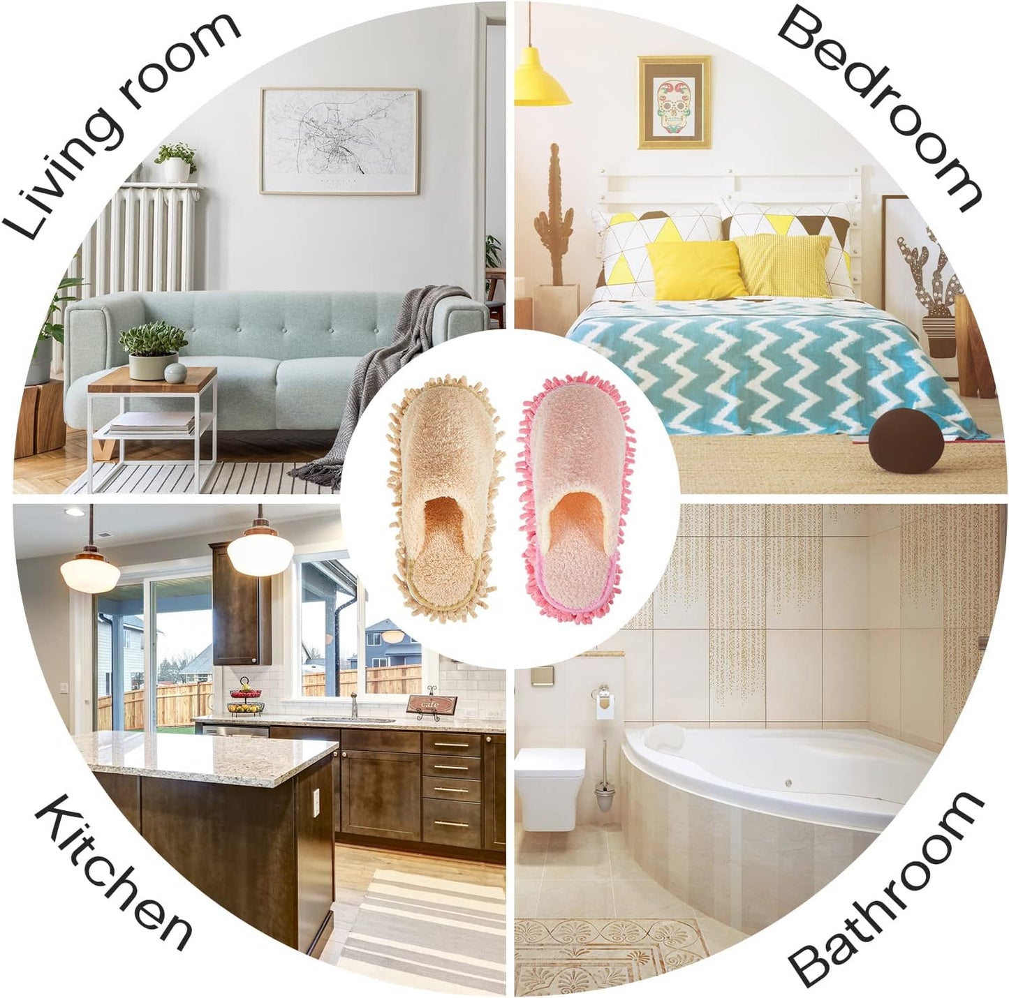 Jecery 2 Pair Microfiber Slippers Floor Cleaning Chenille Mop Slippers Base Board Cleaner Household Cleaning Tools for Wood Floor Dust Dirt Tool Supplies