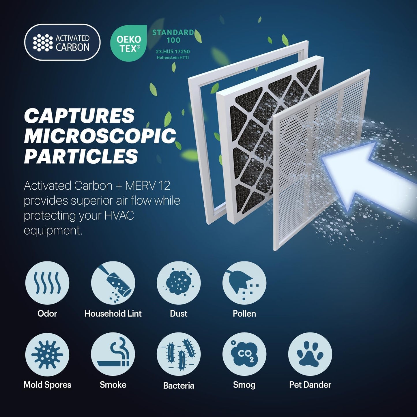 BNX TruFilter 16x24x1 MERV 12 Odor Defense (6-Pack) AC Furnace Air Filter with Activated Carbon - MADE IN USA - Pleated Air Conditioner HVAC AC Furnace Filters - Removes Odor, Mold, Bacteria, Smoke