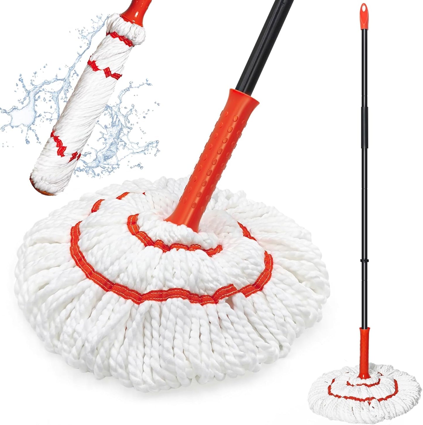 Self Wringing Twist Mop for Floor Cleaning, 57.5 inches Long Handle Cotton String Mop with Wringer, Washable Microfiber Wet Mop with Scouring Pad for Hardwood, Tile, Bathtub, Kitchen