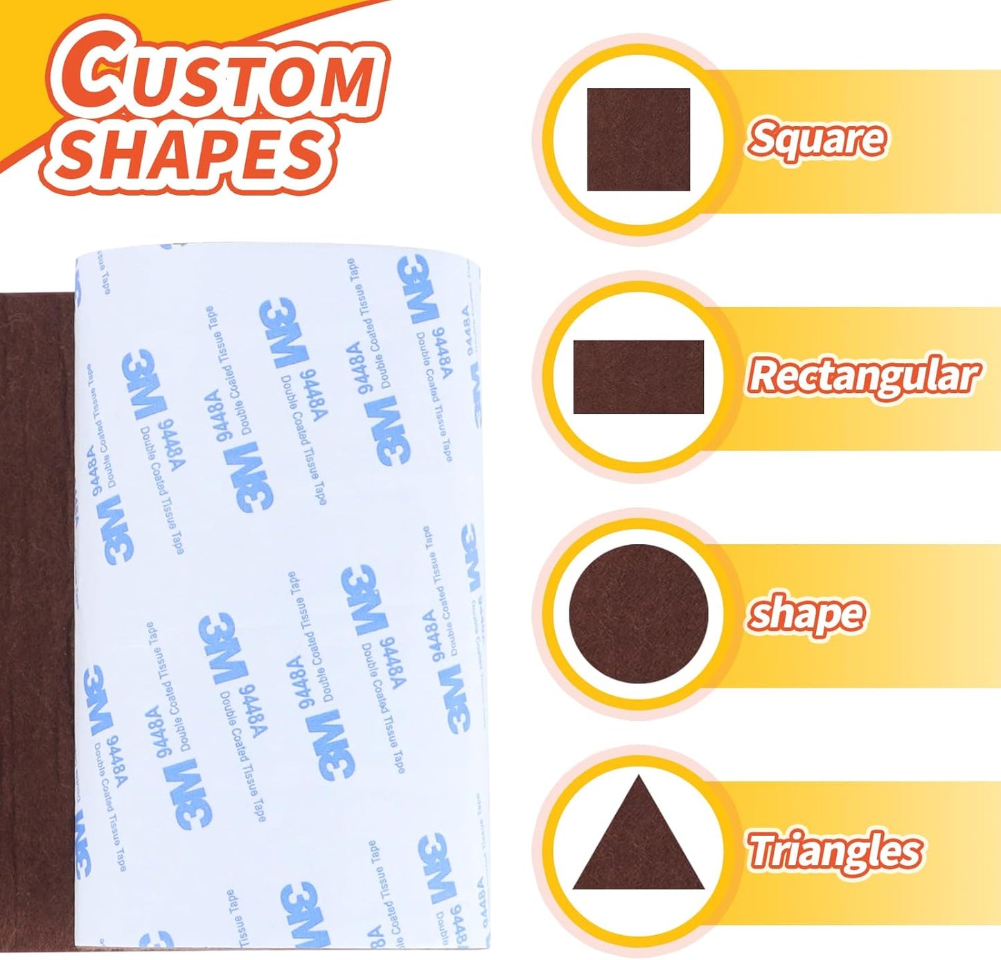 Felt Furniture Pads, Non Slip Self Adhesive Cuttable Felt Tape Brown Heavy Duty Felts Strip Roll for Protecting Hardwood Floors Chair Wall Protector (40 x 5 x 0.12 Inch, 2 Pack)