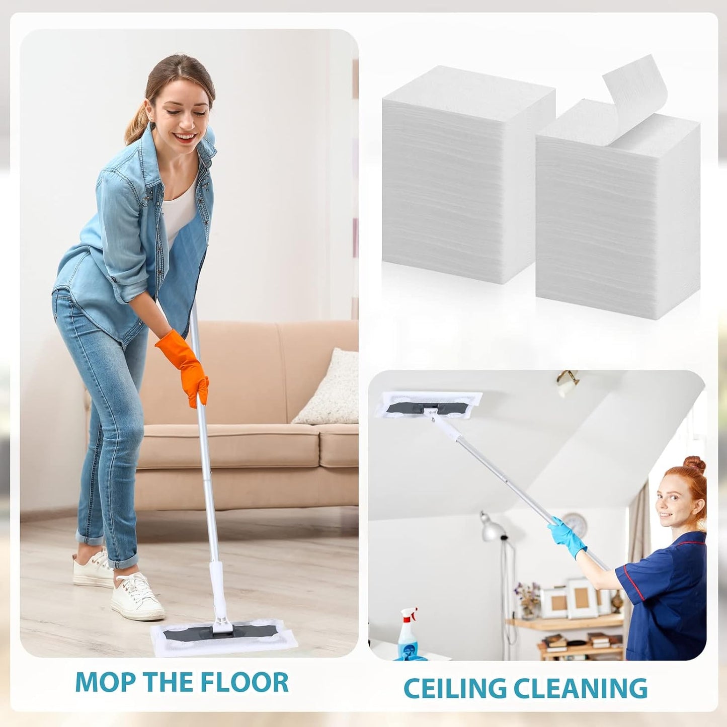 Wet Mop Pads Refills for Floor Cleaning Sweeper Wet Refills Disposable Moist Mopping Cloth Wipes for Wood Hardwood Tile(300 Pcs)