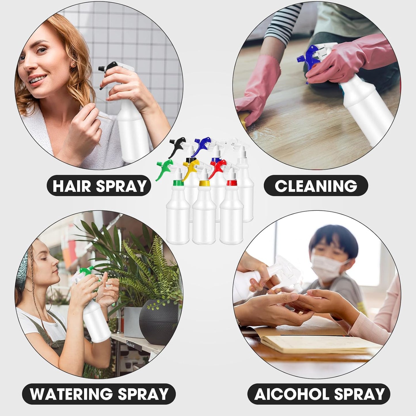 Eccliy 12 Pcs 16 Oz Plastic Spray Bottle, Adjustable Empty Reusable Sprayer for Cleaning, Planting, Water, Bathroom and Kitchen, BBQ, Commercial and Residential(Multicolor,Original)