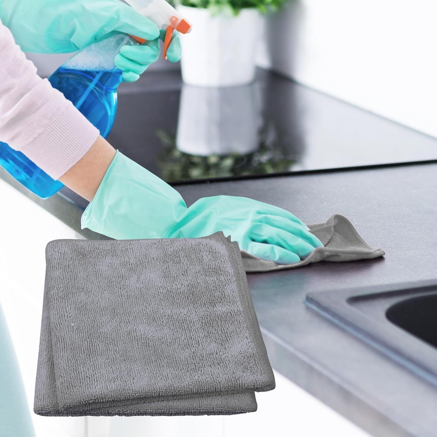 Single Microfiber Cleaning Cloth 40x40 cm - Ultra Absorbent Microfiber Cloth for Home, Kitchen Car Bathroom Rags Polish Cleaning 250 GSM (Grey)