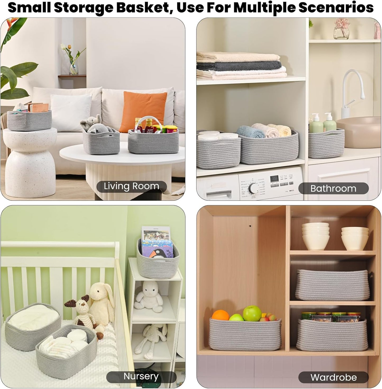 Small Grey Baskets for Organizing, Gray Storage Basket for Shelves, Woven Baskets for Storage, Small Organizer Basket for Décor Gifts, 13"×8.5"×5.1" (3 Packs) Grey