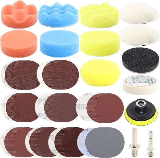 104PCS Car Headlight Restoration Kit - 3Inch Sanding Discs, Wool & Sponge Buffing Pads, Interface Pad for Car Washing, Cleaning, Waxing