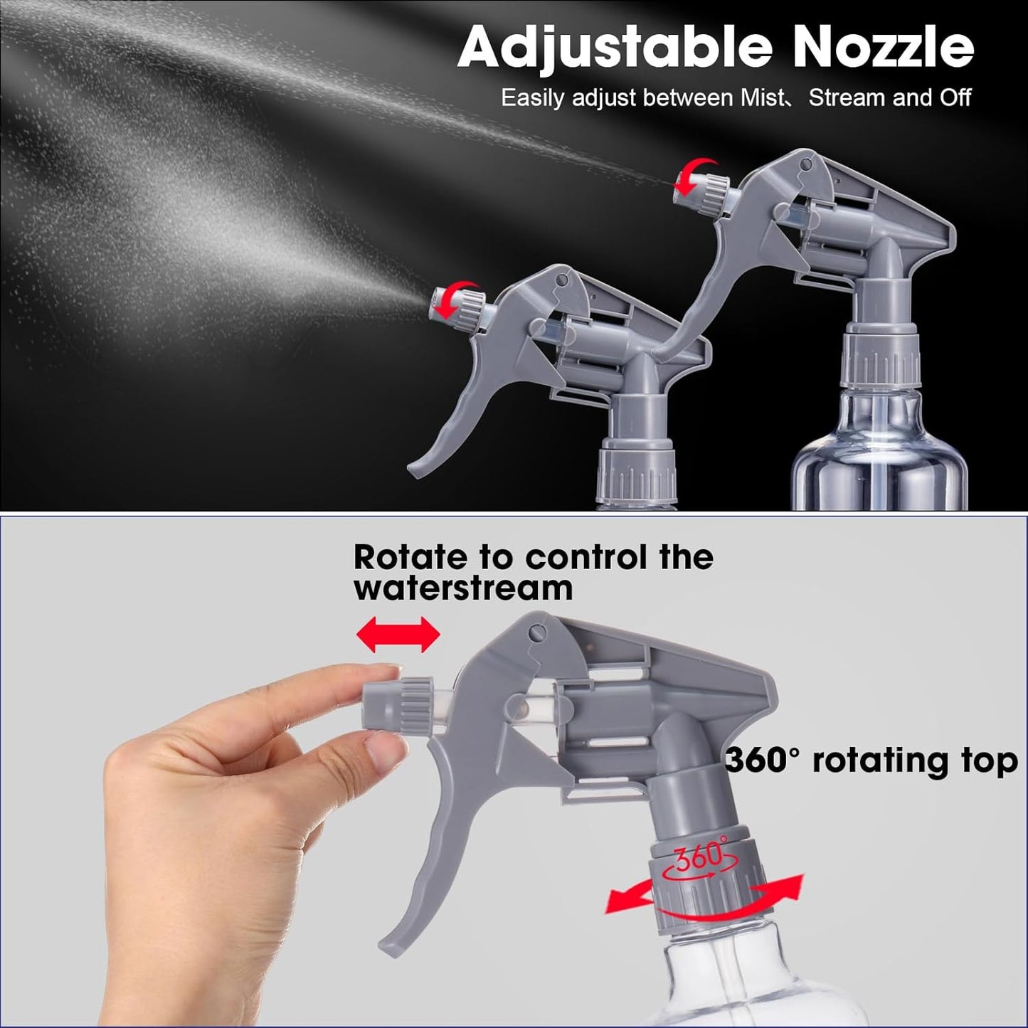 Eccliy 12 Pcs 16 Oz Plastic Spray Bottle, Adjustable Empty Reusable Sprayer for Cleaning, Planting, Water, Bathroom and Kitchen, BBQ, Commercial and Residential(Pure Grey & Pure Black,Clear)