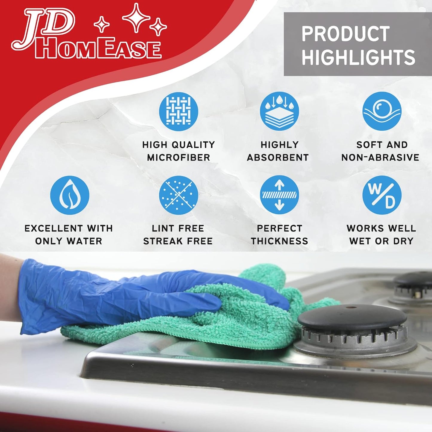 Microfiber Cleaning Cloths,12 Pack, 16"x16", All-Purpose, Softer, Highly Absorbent, Lint-Free, Reusable, Washable Pro Towels, Red, for House, Kitchen, Bathroom, Car, Office