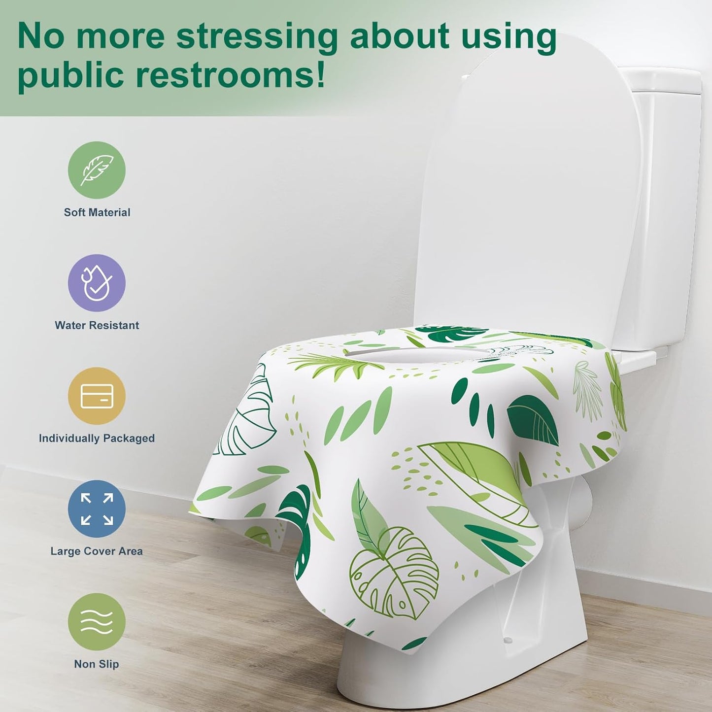 30 Pack Toilet Seat Covers Disposable, Kids, and Adults, Individually Wrapped for Travel, Large Waterproof Potty Covers for Toddlers, Toddler Potty Training for Public Restroom, Airplane, Trip - Leaf