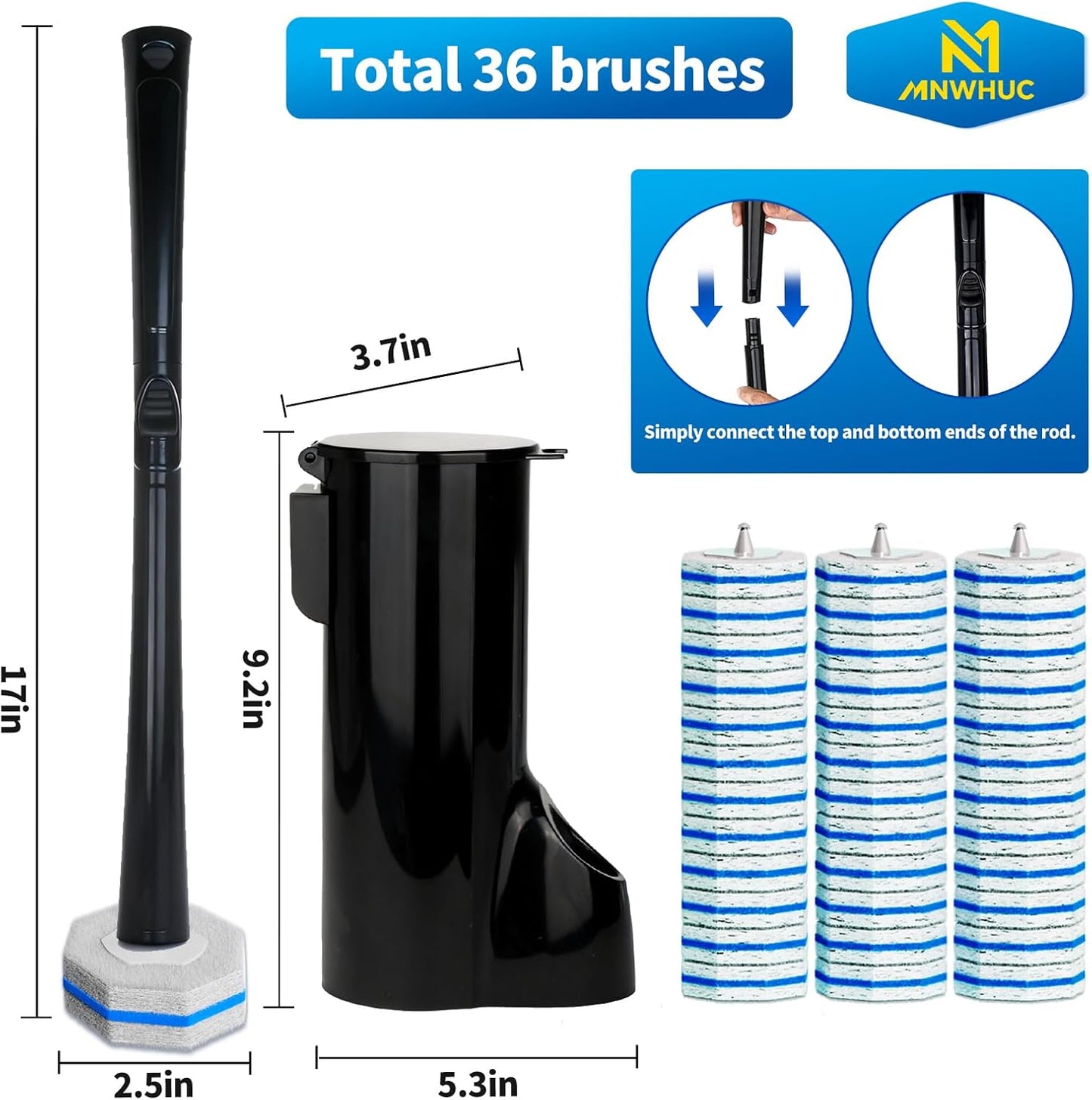 Disposable Toilet Bowl Brush with 36 Toilet Wand Refills Pads Replacement Heads, Toilet Cleaning Stick,Toilet Bowl Cleaner Wands Holder and Set, Toilet Cleaning System Starter Kit