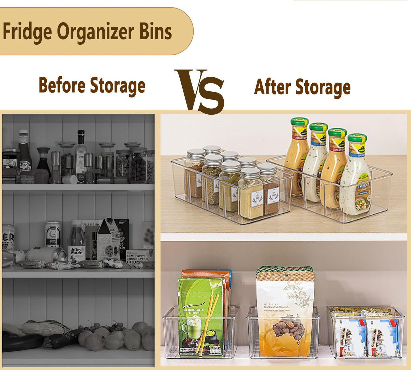 5 Pack Pantry Organizers and Storage,4 compartment Snack Containers for Kitchen,Fridge,Refrigerator Organization and Storage,Clear Plastic Bins for Spice,Tea bag,Seasoning organizer